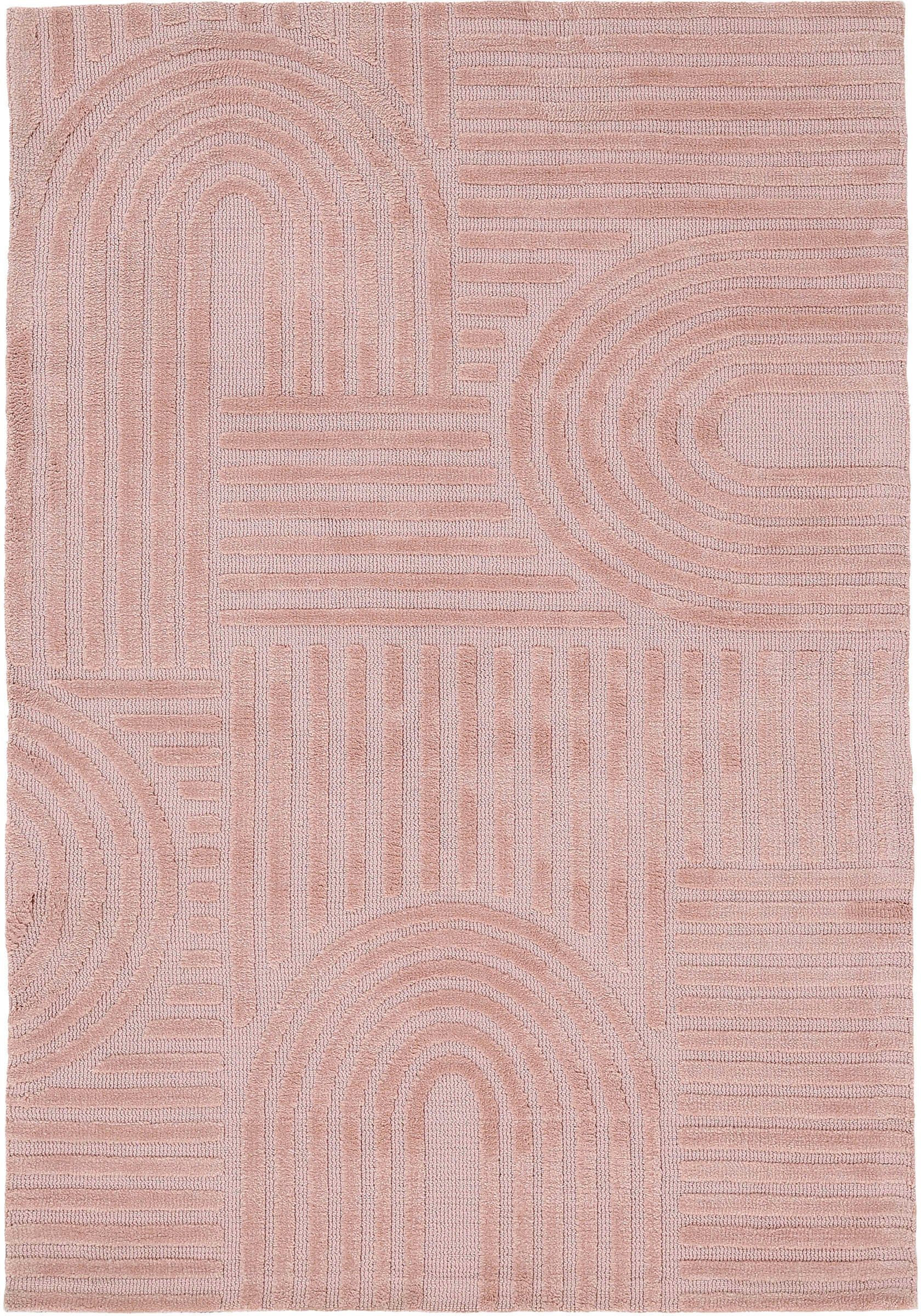 Teppich Holly carpetfine, Touch weiche dichte Höhe: rosa Teppich, Hoch-Tief-Struktur, mm, Microfaser rechteckig, Boho Scandi, 4 12 getuftete Soft - Wohnzimmer