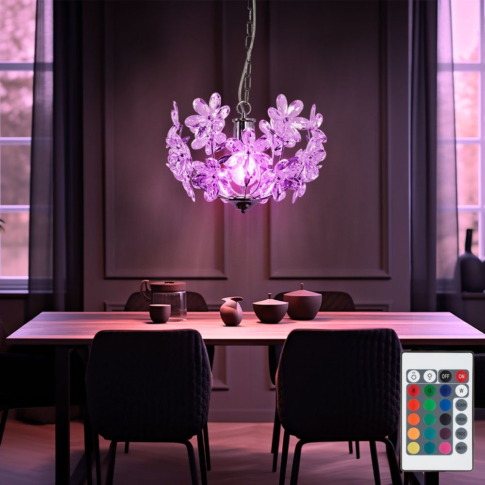 Globo LED Pendelleuchte, Leuchtmittel inklusive, Warmweiß, Farbwechsel, Pendelleuchte Hängeleuchte Blätterleuchte Deckenpendel Blumen Design
