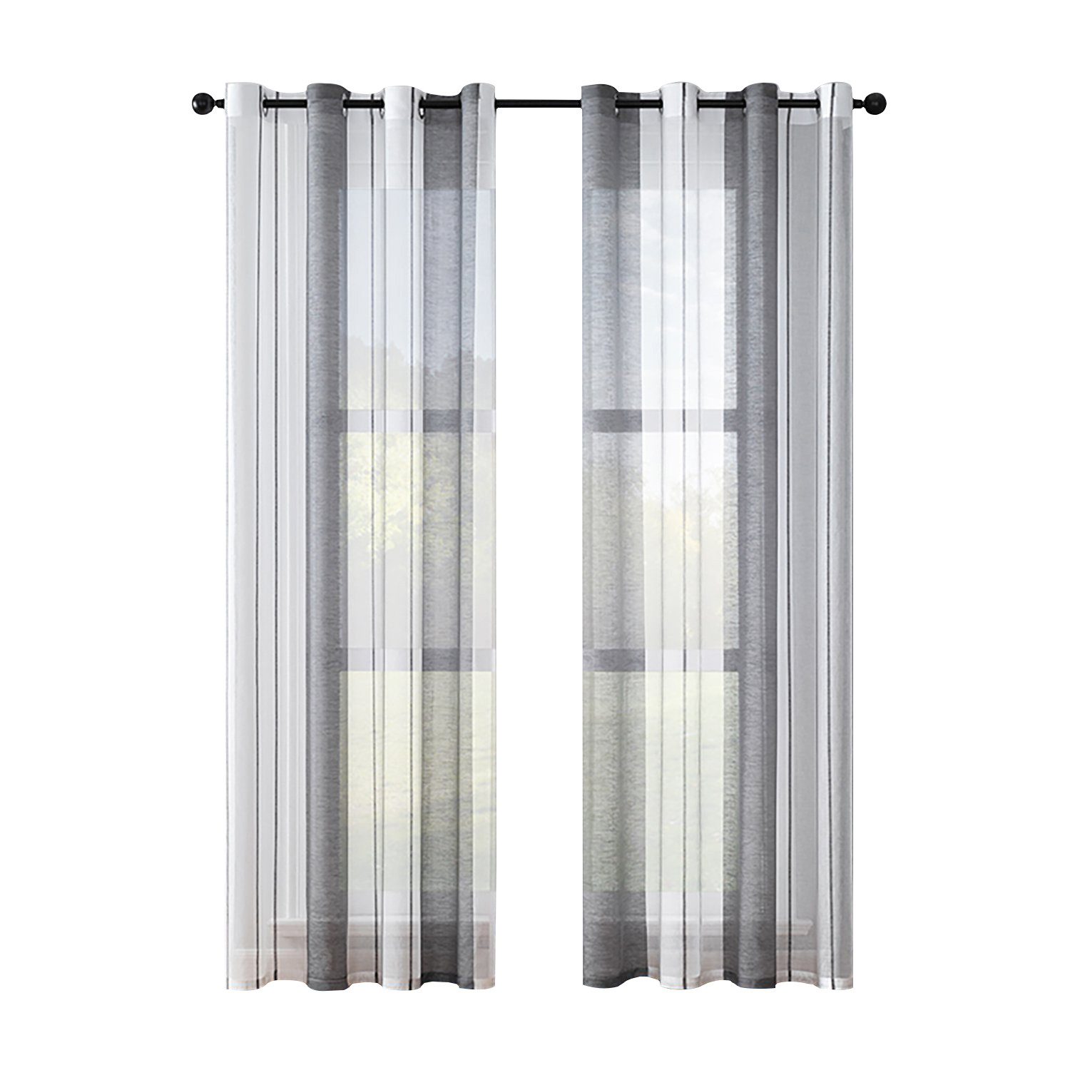 BYSURE Vorhang Gestreift Voile Vorhänge (2 St), Ösen, halbtransparent, Voil günstig online kaufen