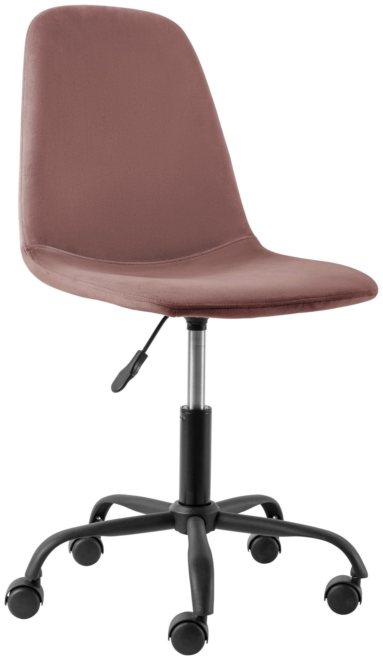 loft24 Schreibtischstuhl Millie (1 St), Bezug in Samtoptik, höhenverstellbar, 360° drehbar, Sitzhöhe 43-52 cm rosa | rosa