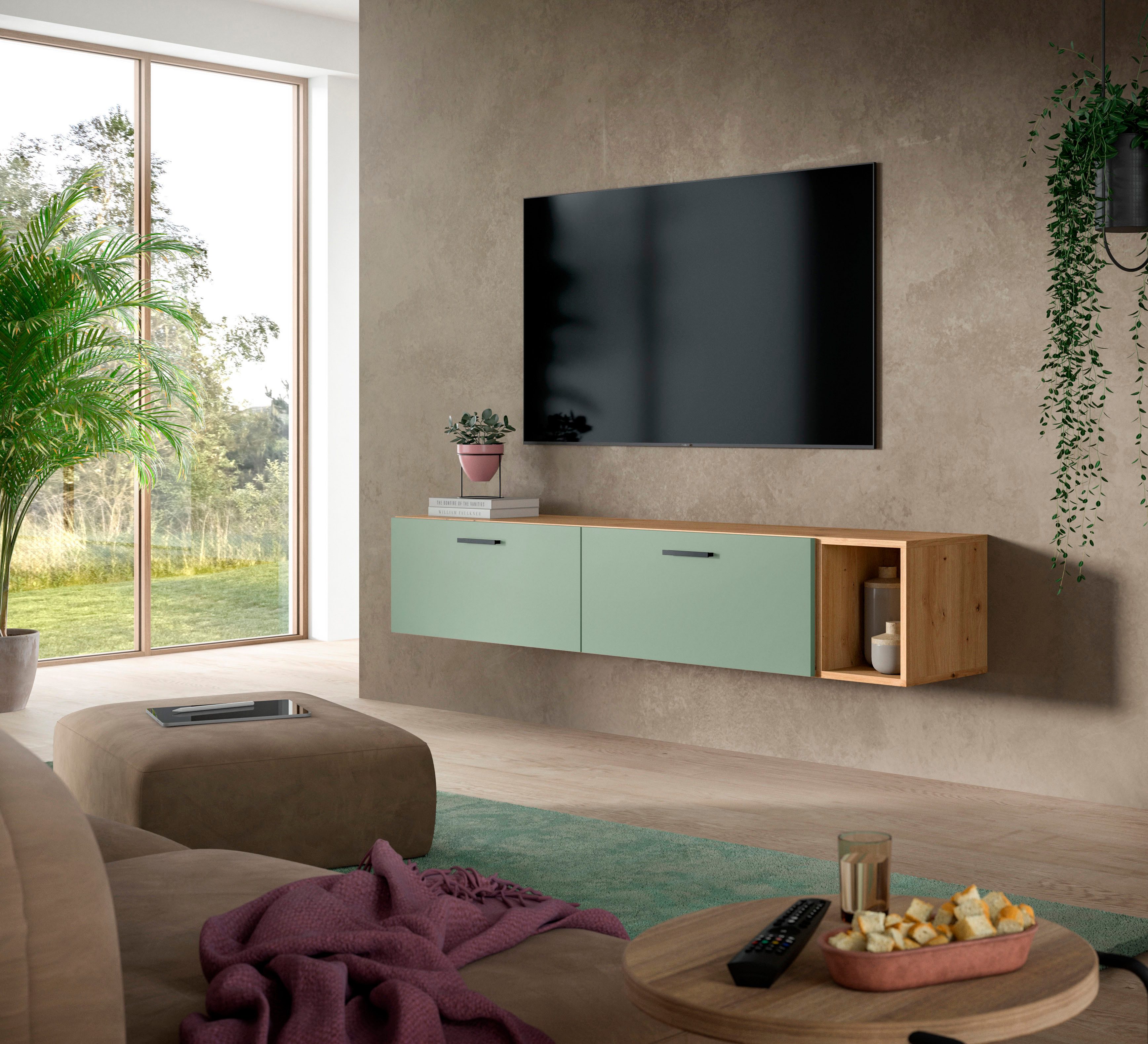 Home affaire Schrank-Set ENESTE, 3-teilig, in verschiedenen Farben, individuell kombinierbar, (verschiedenste Kombinationmöglichkeiten, stehend oder hängend), Stauraumelement, Kombination, Wohnkombination, Schrankwand, Lowboard