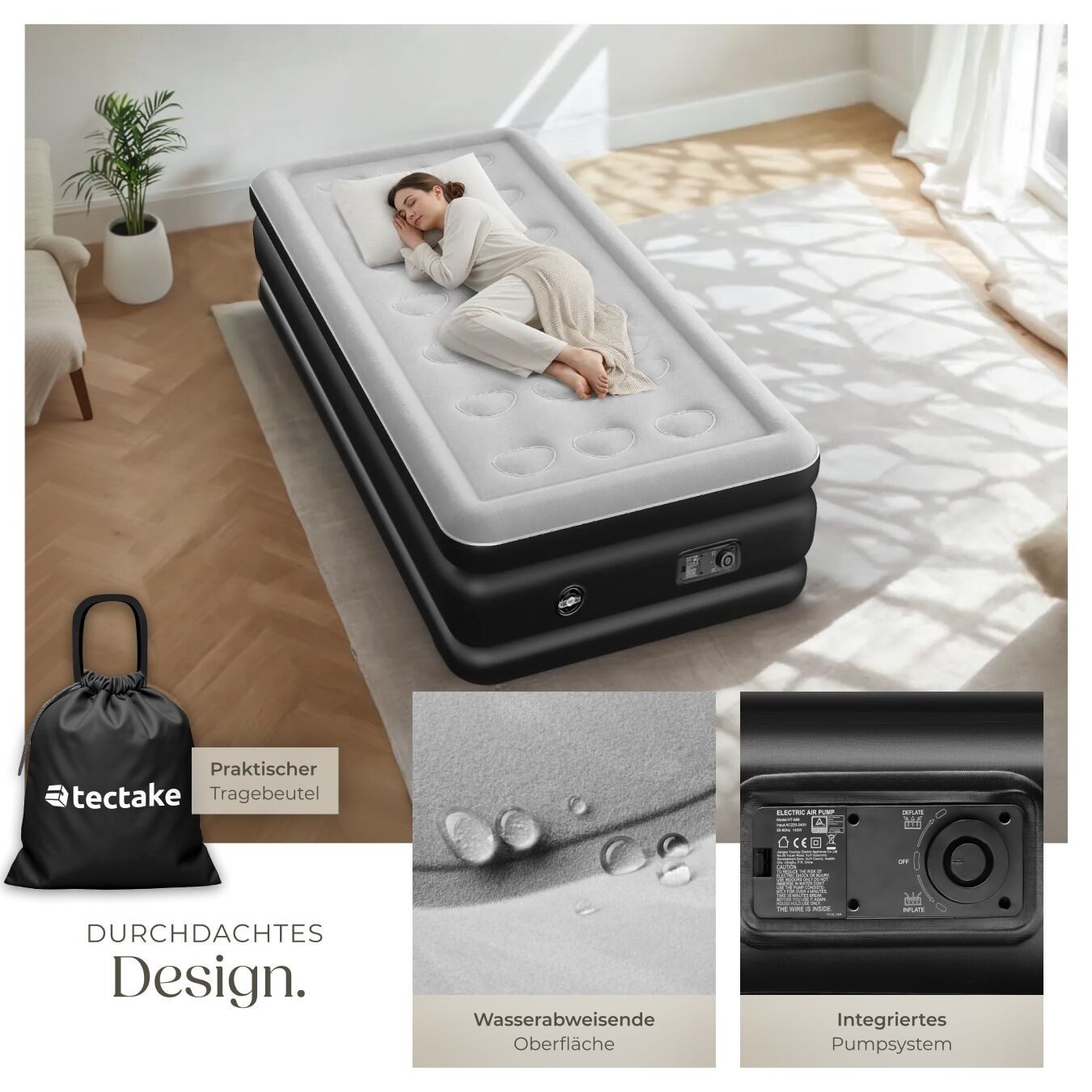 tectake Luftbett Aufblasbare Matratze, (für 1 oder 2 Personen, Komplettset), Aufblasbare Matratze AirDreams mit Elektropumpe