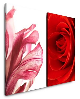 Sinus Art Leinwandbild 2 Bilder je 60x90cm Blume Blüte Rose Rot Passion Liebe Romantisch