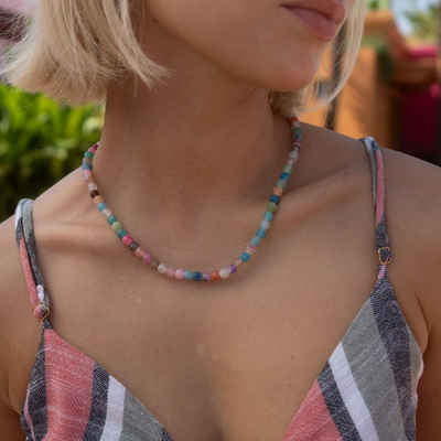 Made by Nami Perlenkette Bunte Perlenkette Damen aus echten Steinen mit Schlangenmaserung, Boho Schmuck 40 + 5 cm Довжина