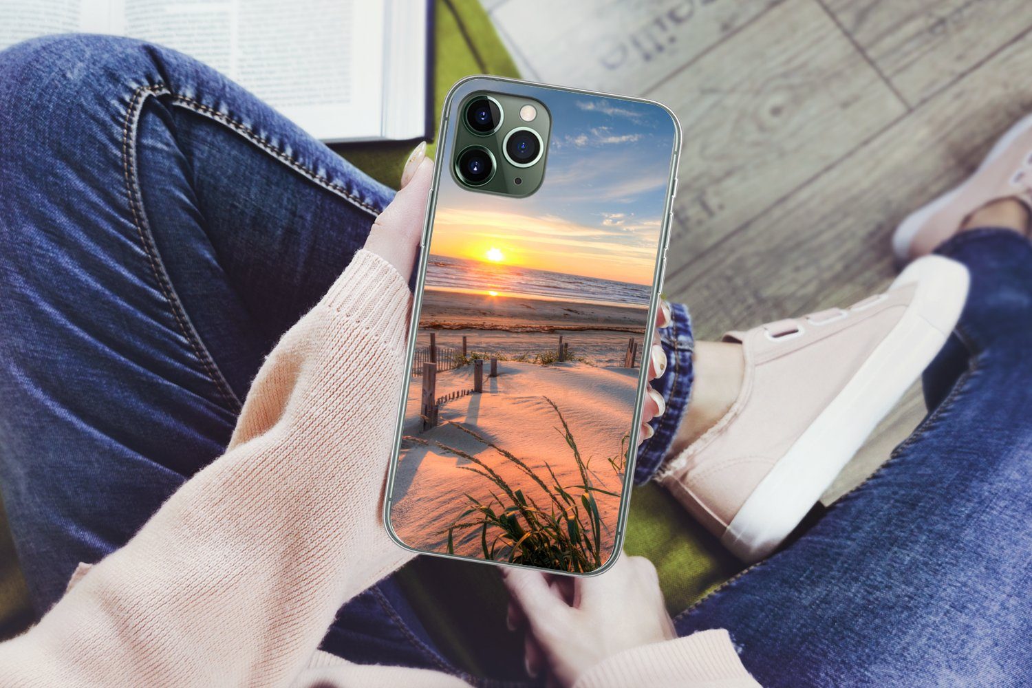 MuchoWow Handyhülle für Apple iPhone 11 Pro Max Strand - Meer - Düne - Sonnenuntergang - L, Smartphone-Bumper, Print, Handy Schutzhülle Dünn