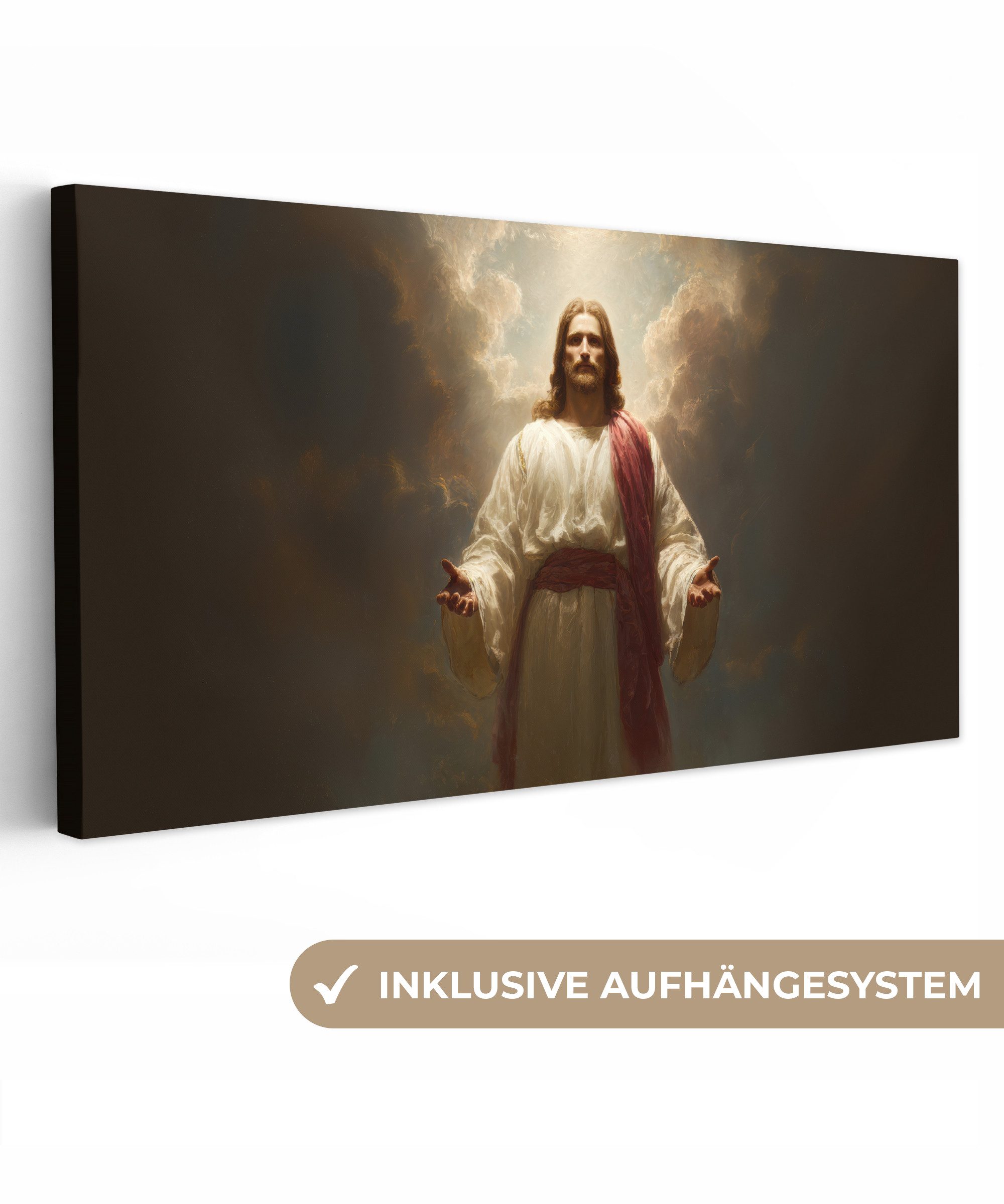 OneMillionCanvasses® Leinwandbild Panorama Himmel - Sonnenlicht - Jesus - Rot, Fotodruck (1 St), Wandbild, Deko Schlafzimmer Wohnzimmer Flur 40x20 cm