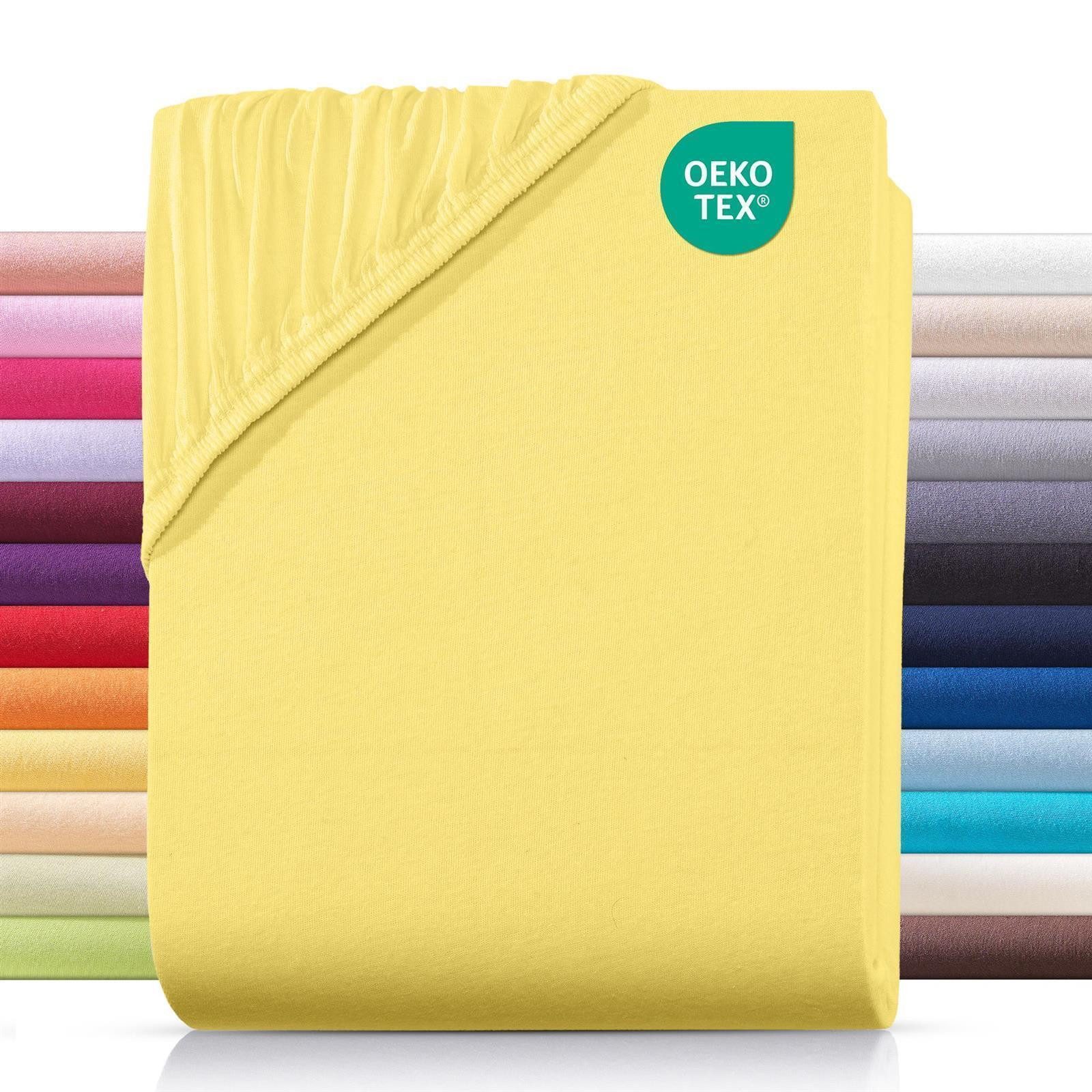 Carpe Sonno Натяжні простирадла Jersey 90x200 100x200 120x200 140x200 160x200 180x200 200x200 70x140, Jersey, Gummizug: rundum, (1 Stück), Baumwoll Babybett Натяжні простирадла 70x140 Baby Laken Gelb