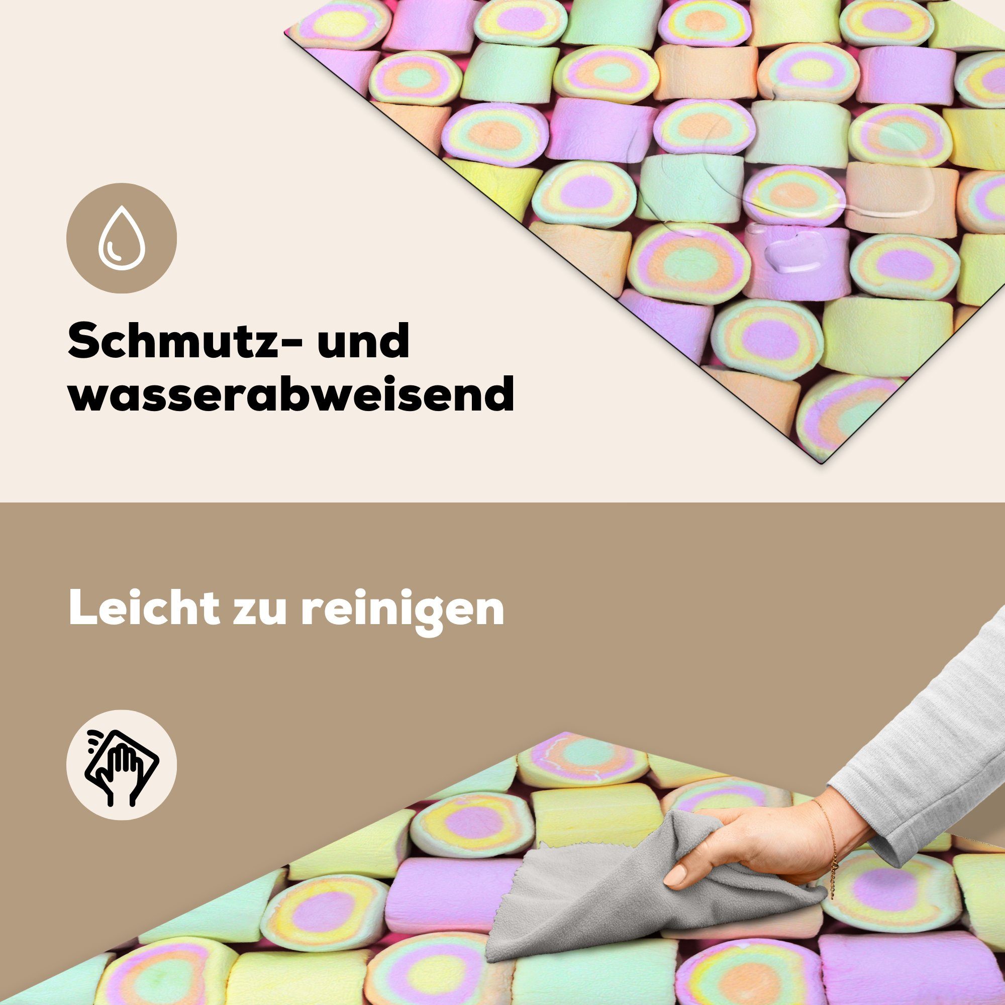 cm, Marshmallow-Bonbons, tlg), Ceranfeldabdeckung 81x52 (1 küche, Induktionskochfeld Vinyl, Schutz MuchoWow die Herdblende-/Abdeckplatte für