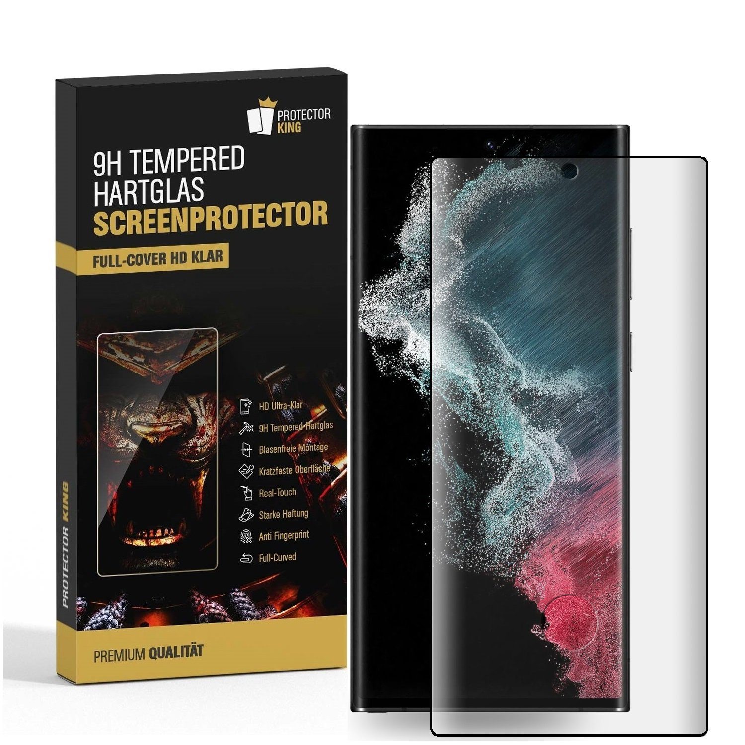 Protectorking Schutzfolie 2x 9H Panzerglas für Samsung Galaxy S22 Ultra FULL CURVED Displayschut, (2-Stück), Displayschutzglas, Schutzglas Echtglas Tempered 9H Härte HD-KLAR