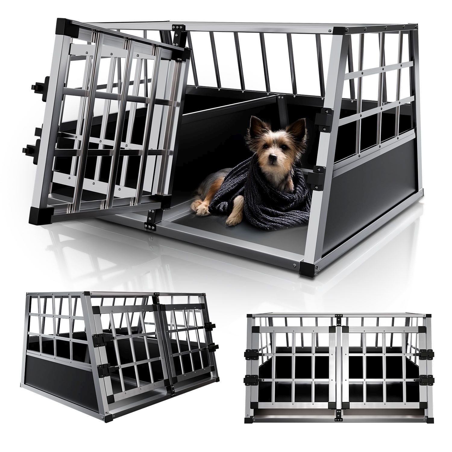 Juskys Tierreisebox Alu-Hundetransportbox in 4 versch. Größen: M, L, L-X, XL, Auto Hundebox robust und pflegeleicht, Gittertür verschließbar