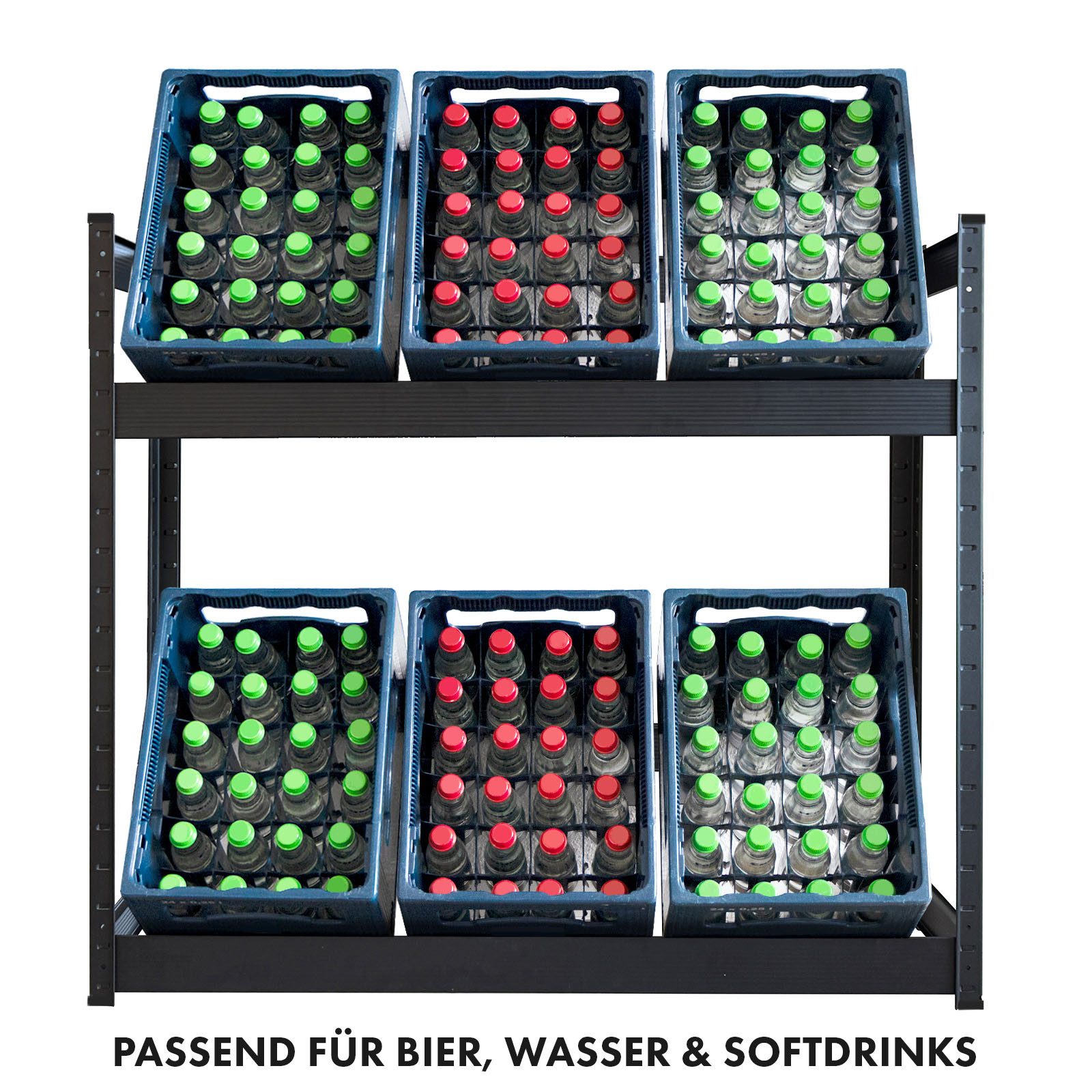 Floordirekt Flaschenregal Osaka, Aus pulverbeschichtetem Stahl für 3 bis 9 Kästen, Einfaches Ein- und Ausräumen dank cleverer Bauweise
