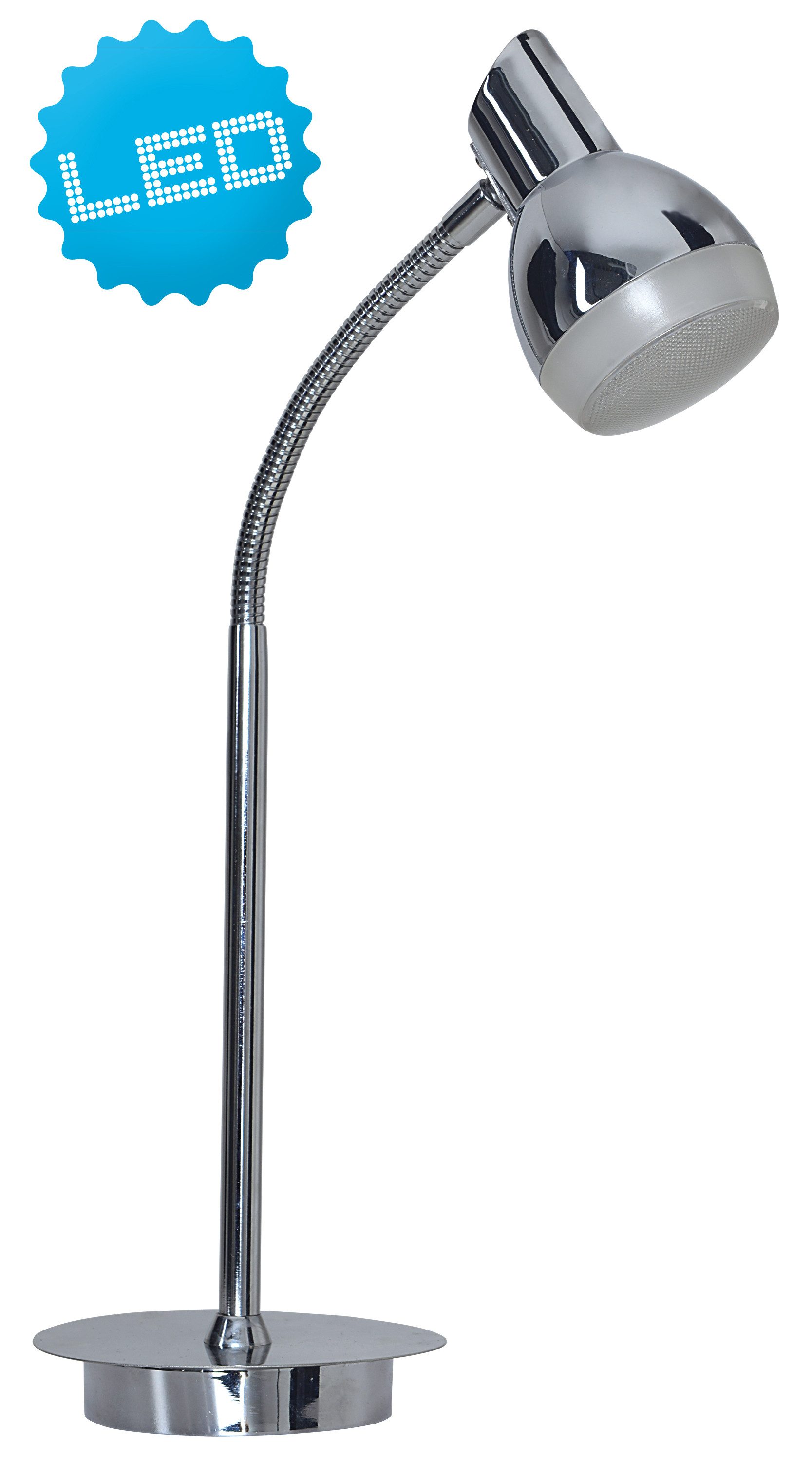 näve LED Tischleuchte Chromey, LED fest integriert, Warmweiß, 1 Spot an flexibel biegbarem Hals chromfarben, Licht warmweiß, H: 45cm