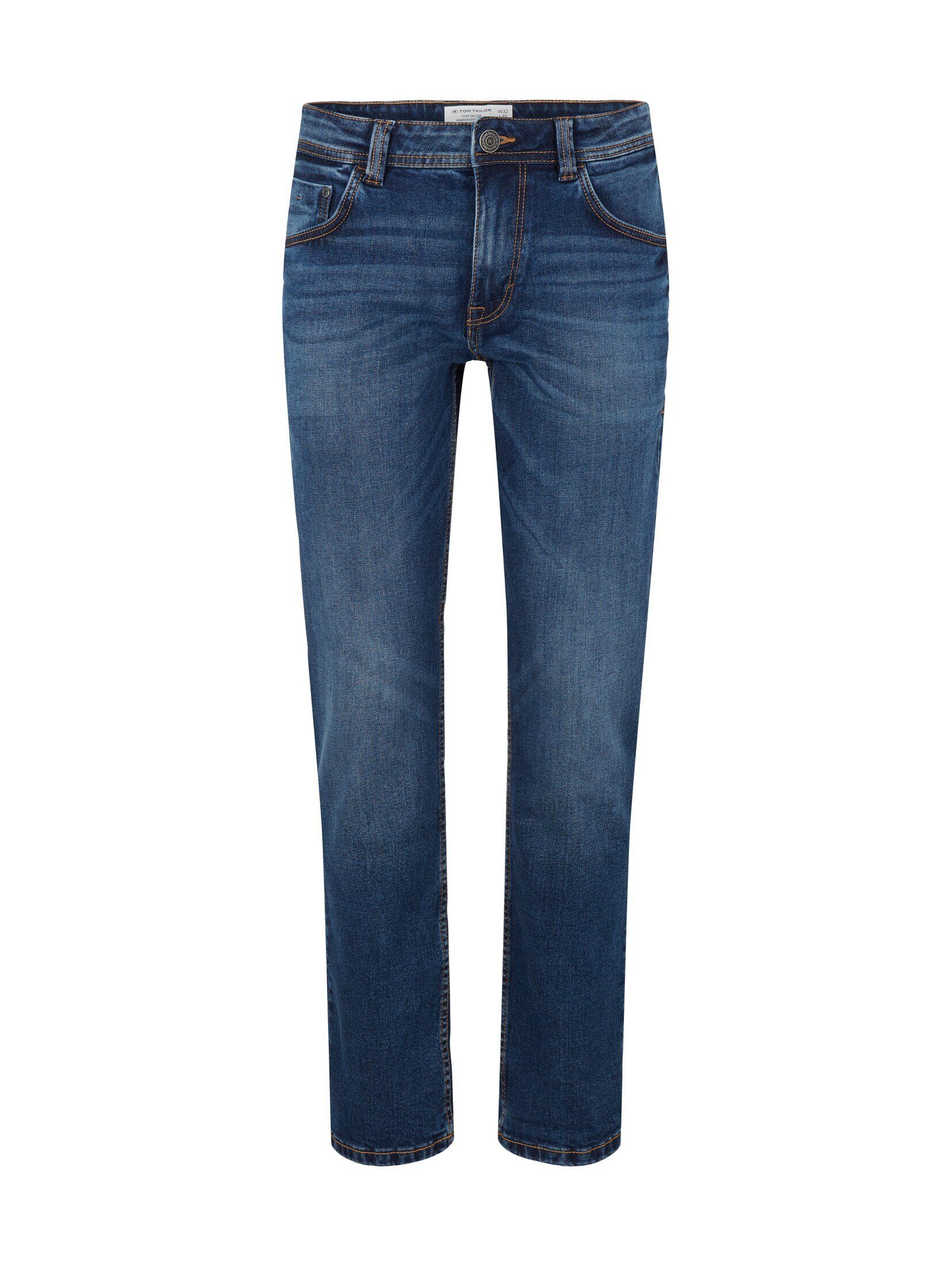 TOM TAILOR Straight-Jeans Marvin Stone Jeans Denim Mid Straight Blue Used