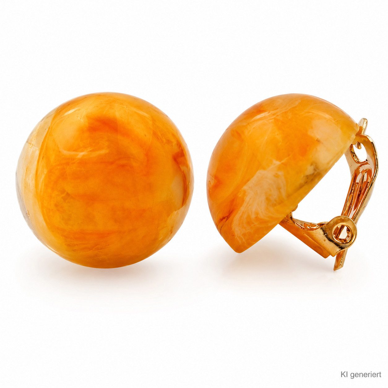 unbespielt Paar Ohrclips Ohrringe Damen 17 mm bernsteinfarben marmoriert Kunststoff rund, Modeschmuck für Damen