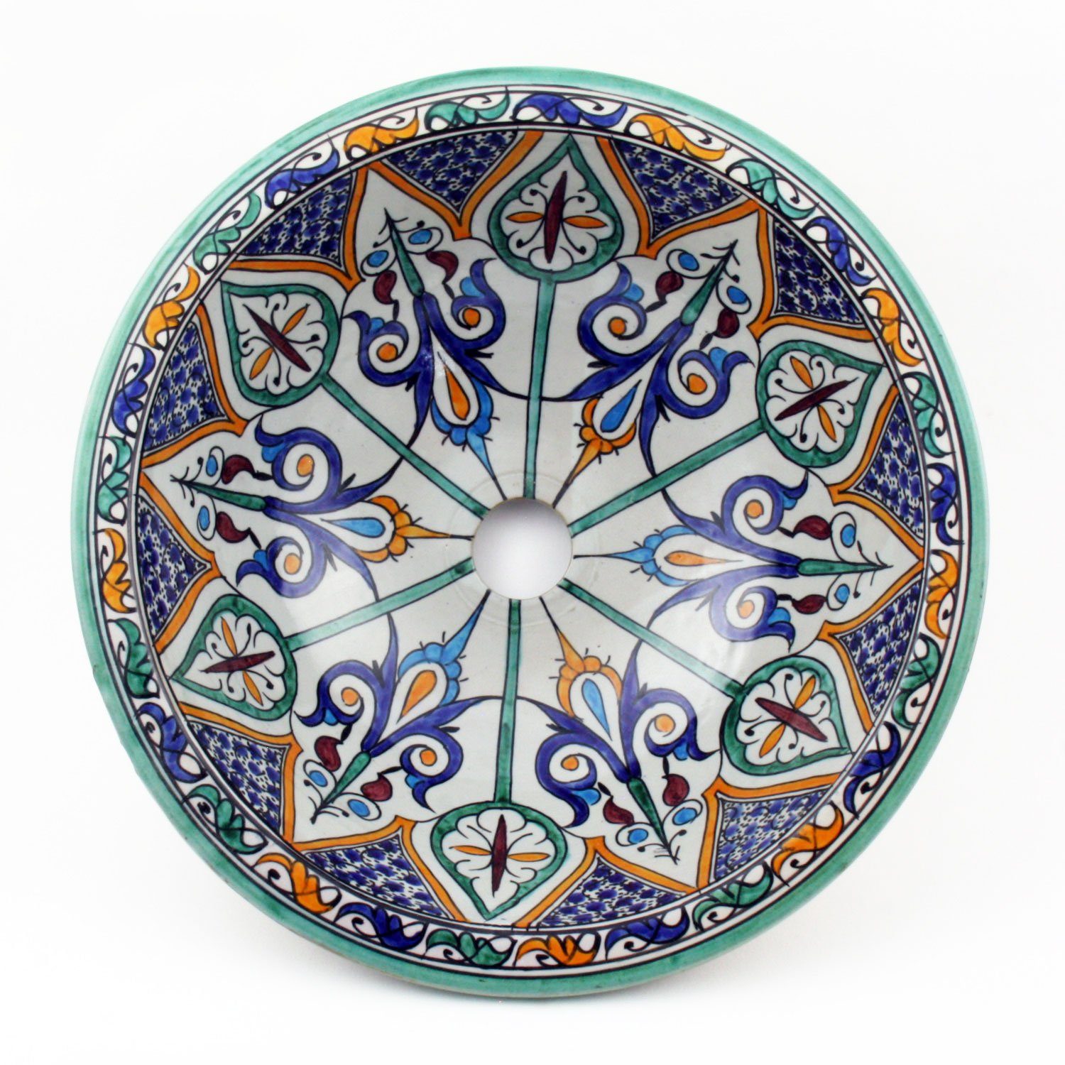 Casa Moro Waschbecken Orientalisches Keramik-Waschbecken Fes31 handbemalt rund (marokkanisches Aufsatzbecken bunt handbemalt, Durchmesser 35 cm aus Marokko), Handwaschbecken für ein schönes Badezimmer WB35202