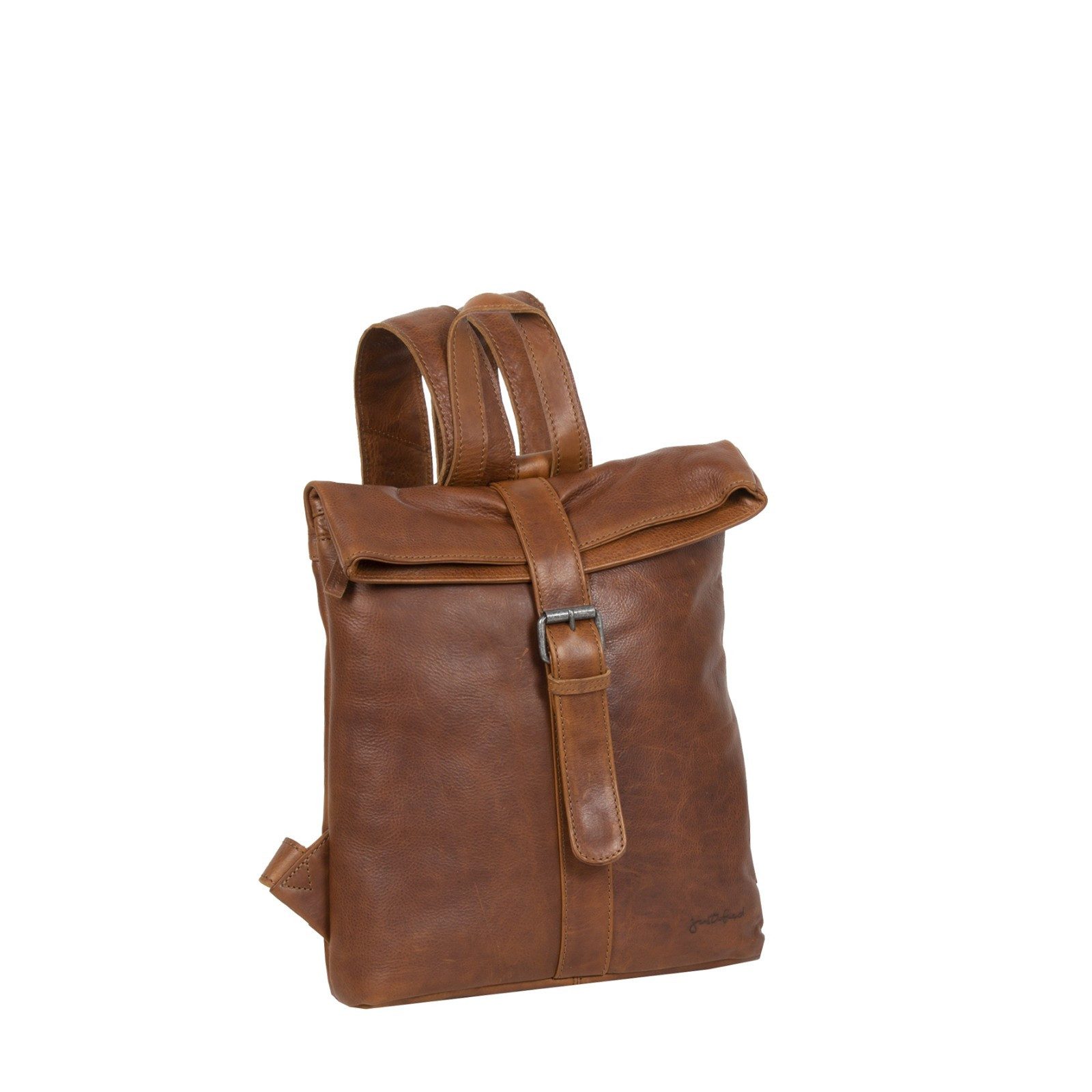 Justified Bags Cityrucksack Nynke Rolltop Rucksack aus dickem, echtem Rindleder – Magnetverschluss