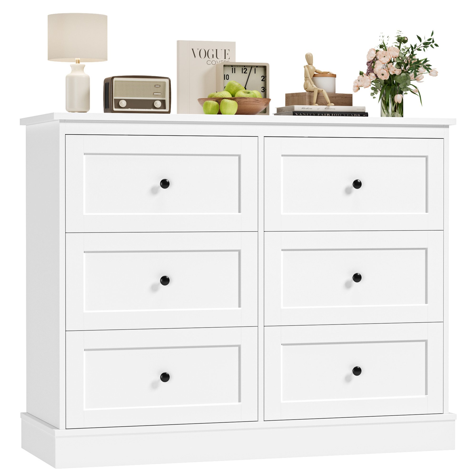 Homfa Kommode, Weiß Sideboard mit 6 Schubladen Schlafzimmer, Wohnzimmer 108x87x40cm