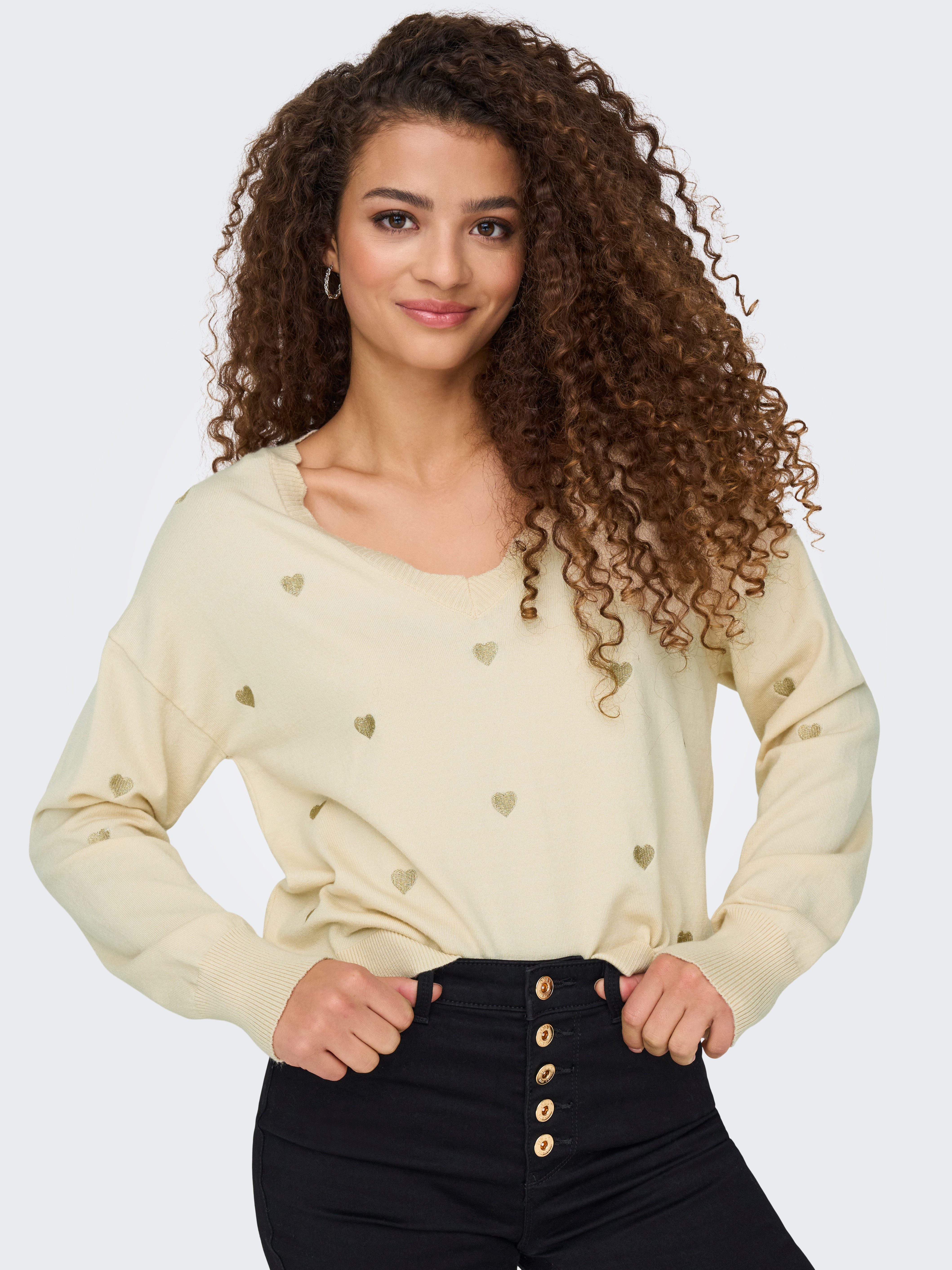 ONLY Strickpullover ONLTIBA LS HEART V-NECK CS KNT günstig online kaufen