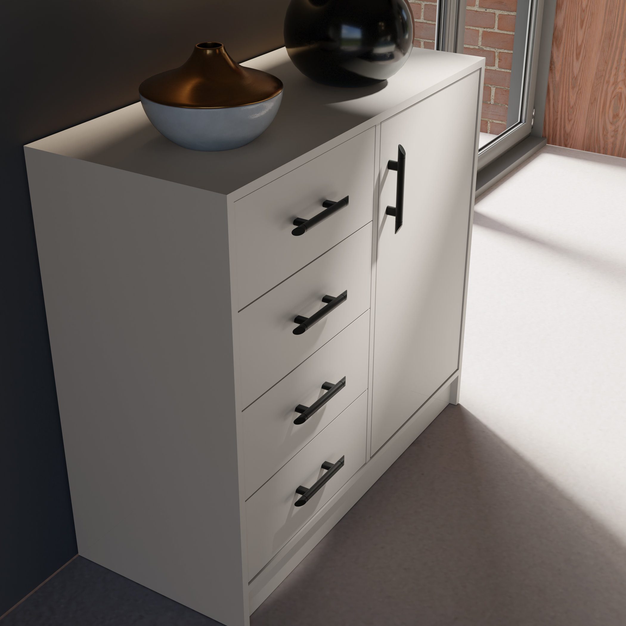 Masseno Kommode VANO 90 cm Sideboard mit 4 Schubladen und 1 Türen Kaschmir