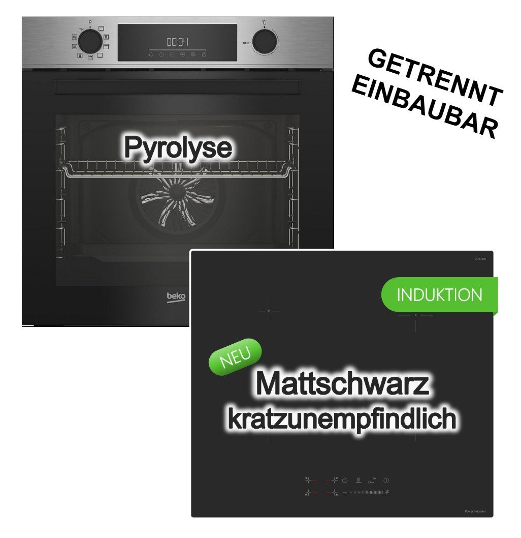 BEKO Backofen-Set Pyrolyse + KEENBERK Induktionskochfeld Booster Slider MattBlack 60 cm, mit Nein, Pyrolyse-Selbstreinigung
