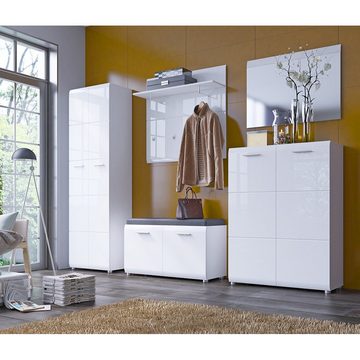 Lomadox Garderobenschrank MALABO-129 Hochschrank mit Kleiderstange ausziehbar in weiß Hochglanz