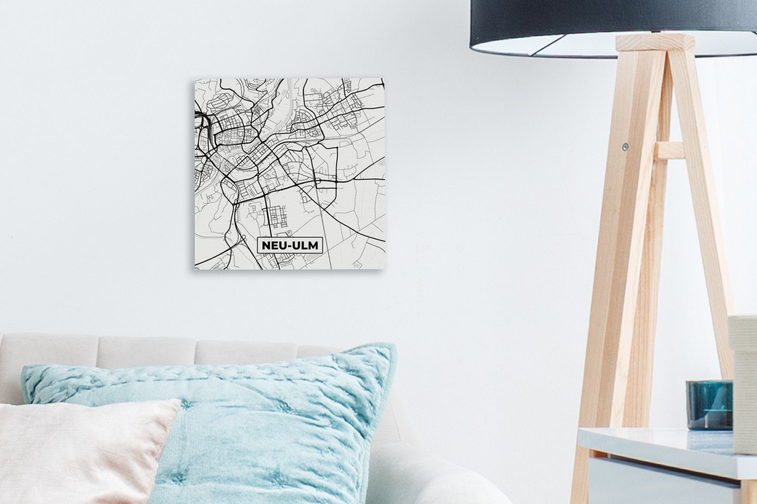 Schlafzimmer - St), Wegbeschreibung, (1 - Karte für Neu-Ulm Bilder Leinwandbild Stadtplan Wohnzimmer - OneMillionCanvasses® Leinwand