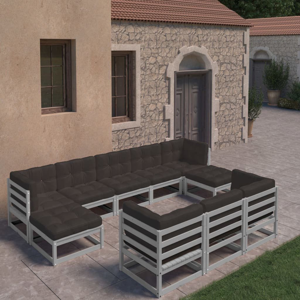 Kissen (1-tlg) Gartenlounge-Set Garten-Lounge-Set vidaXL Massivholz mit 10-tlg. Kiefer, Grau