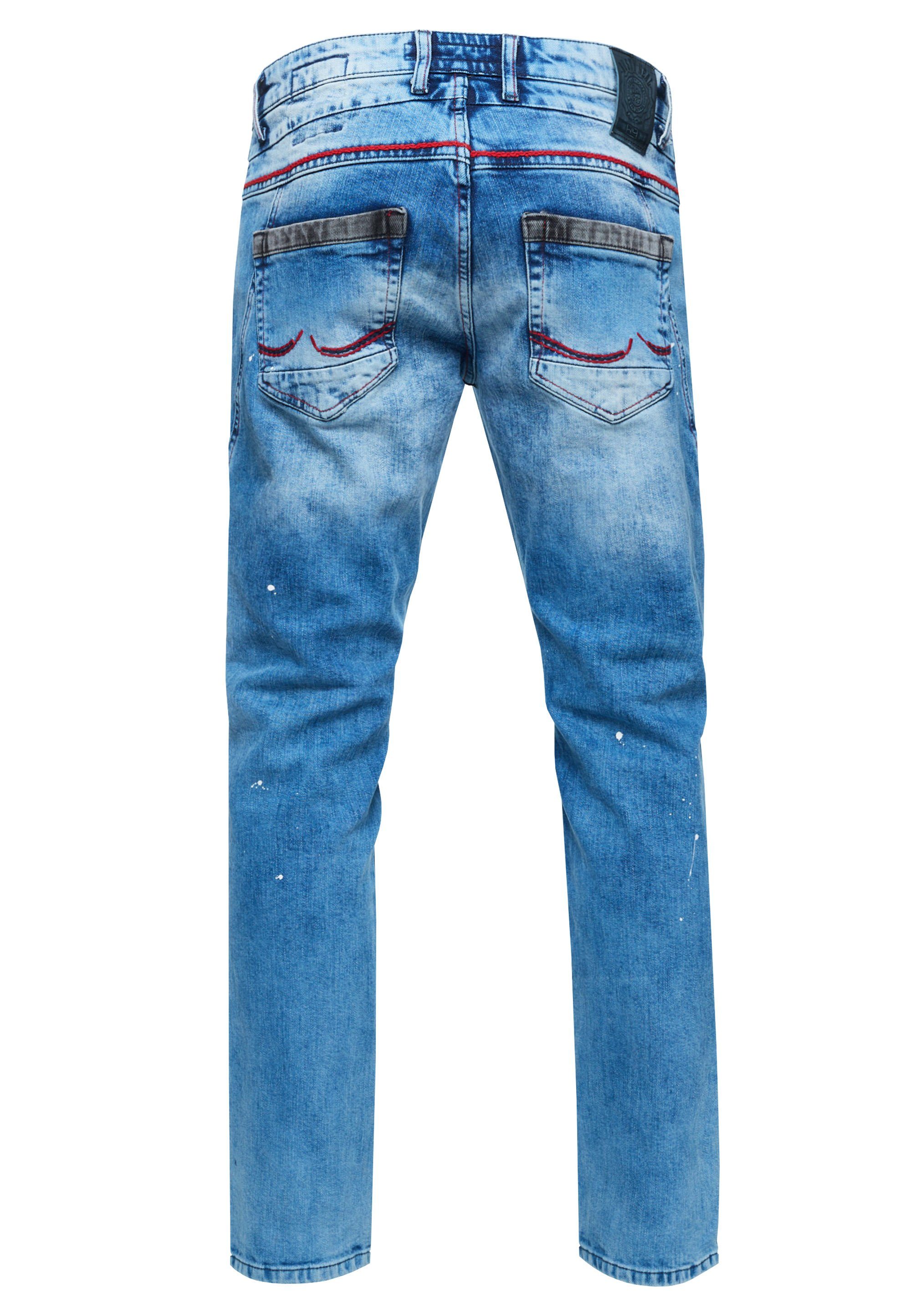 mit hellblau Straight-Jeans Neal YOKOTE Rusty farblich Details abgesetzten