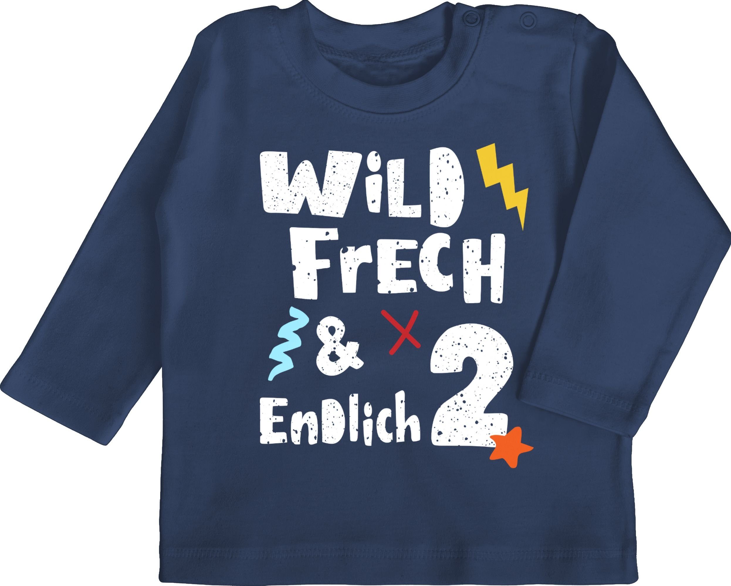 Shirtracer T-Shirt Wild frech und endlich 2 - Zwei Jahre Wunderbar 2. Geburtstag 2 Navy Blau