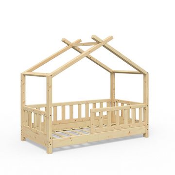 VitaliSpa® Kinderbett Kinderhausbett mit Zaun 70x140cm DESIGN Natur