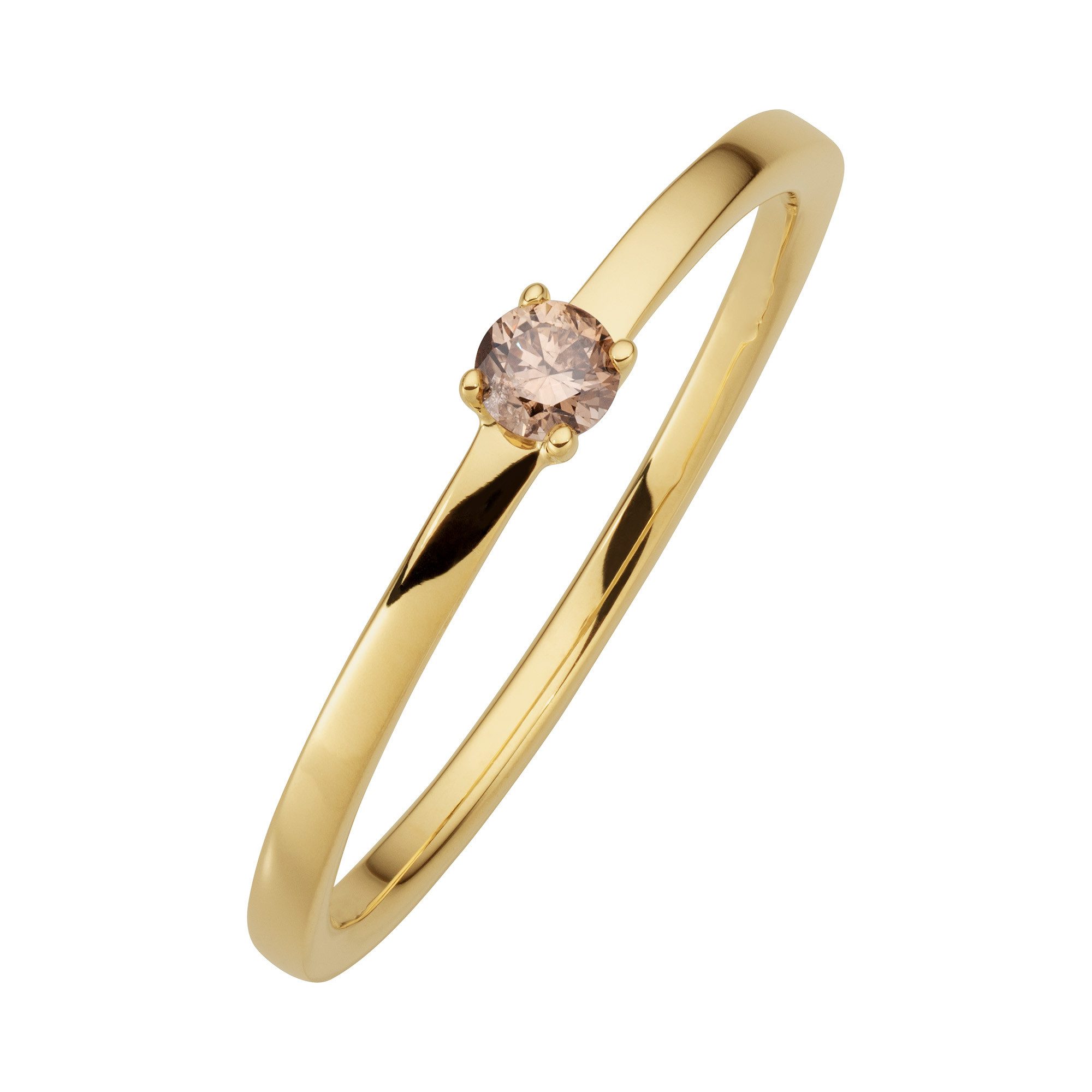 Orolino Fingerring 585/-Gelbgold glanz 1 Brill. 0,10ct. braun