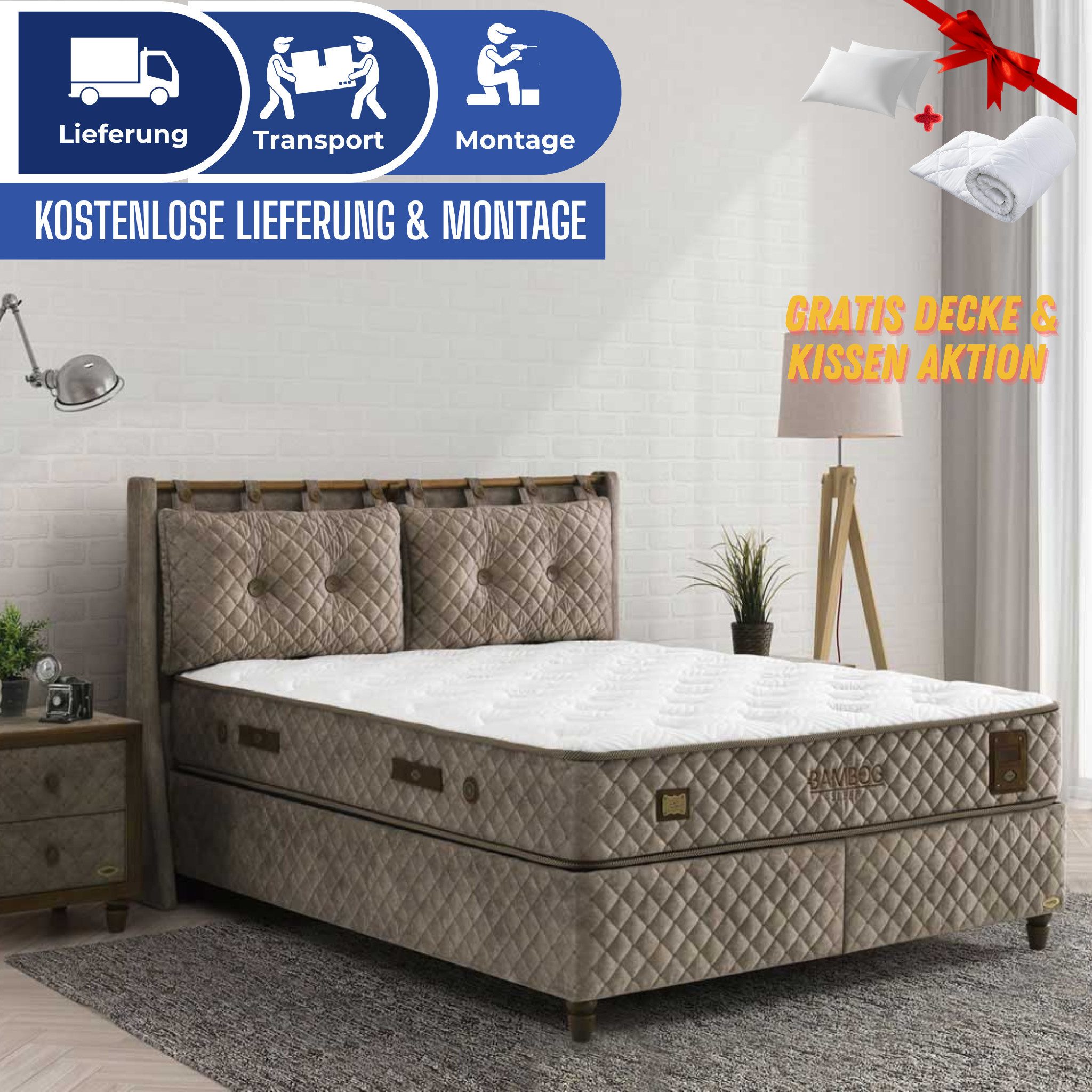 Bambi Boxspringbett Schlafzimmer Set Boxspringbett 180x200 Bamboo Sleep (metall)