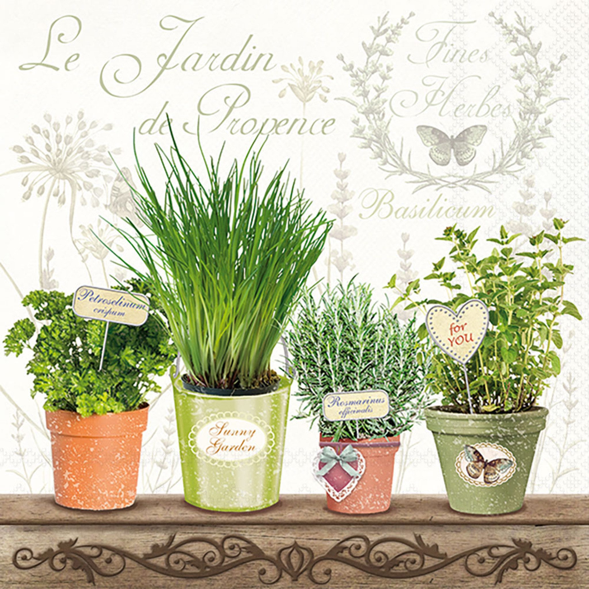 Ambiente Luxury Paper Products Papierserviette, Servietten Papier 33x33cm 3-lagig Kräutertopf & Provence-Motiv 20 Stk.