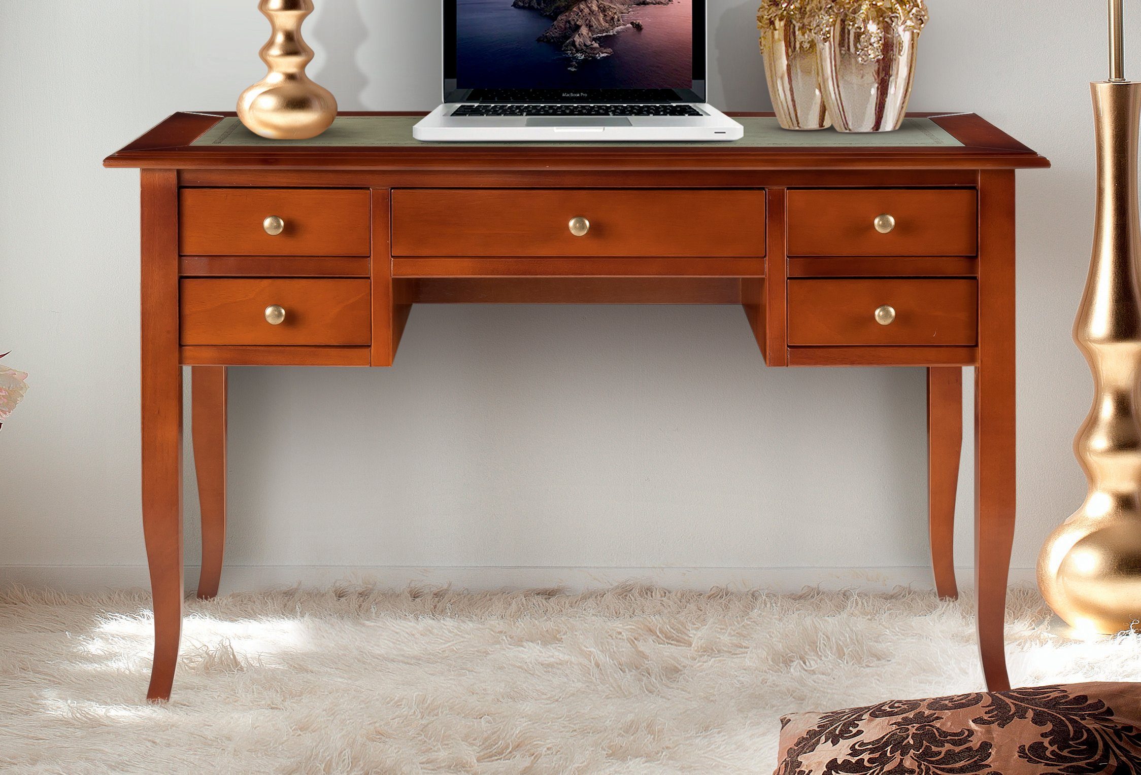 Home affaire Schreibtisch Conte, Bürotisch mit Schubladen und Knopfgriffen, Breite 131 cm, Tischplatte teilweise aus Kunstleder