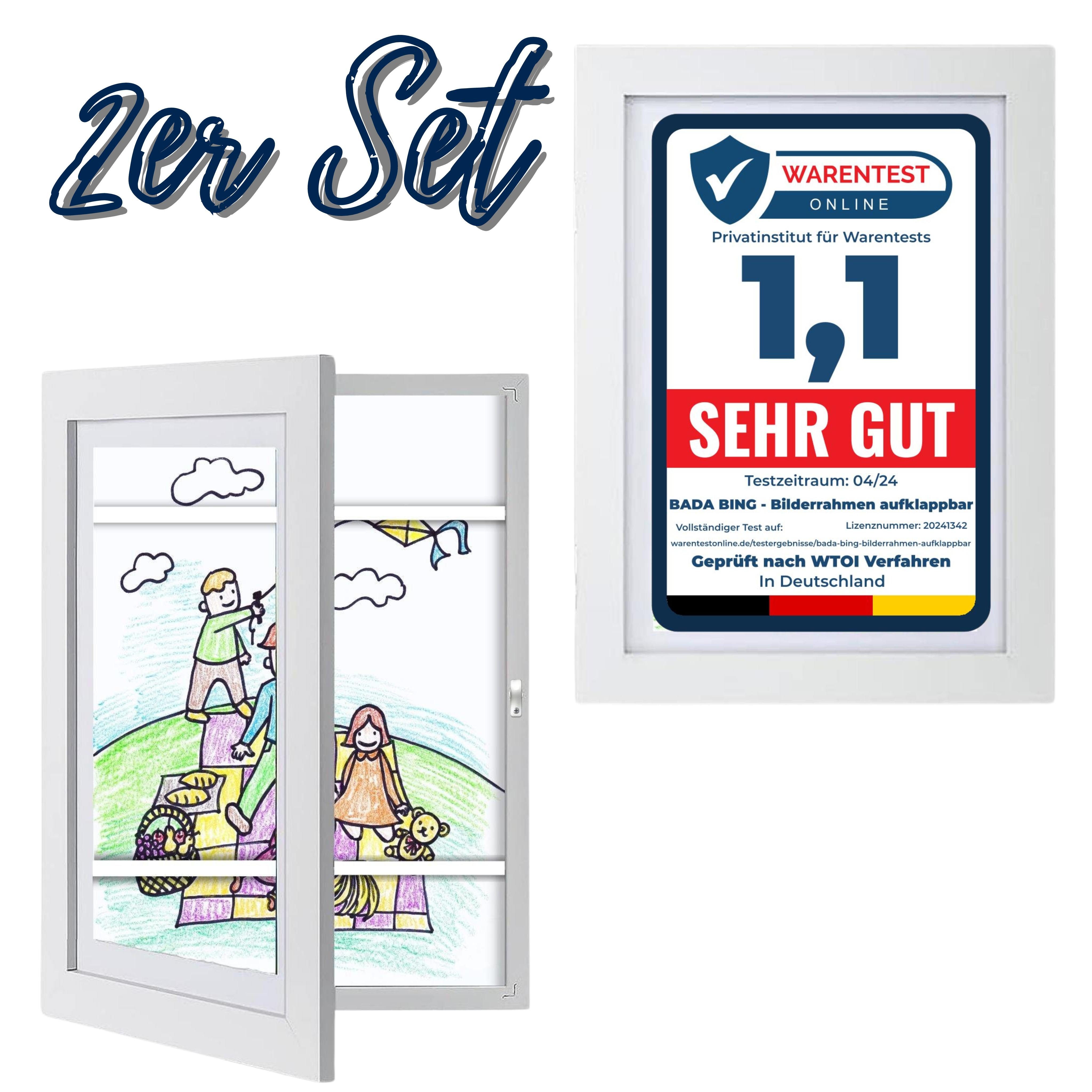 Bada Bing Bilderrahmen zum Basteln für Kinderbilder Aufbewahren von Bildern und Kinderzeichnungen, für 150 Bilder (2 St), 2er Set DIN A4, mit Magnetverschluss, Aufhängung für Horizontal und Vertikal