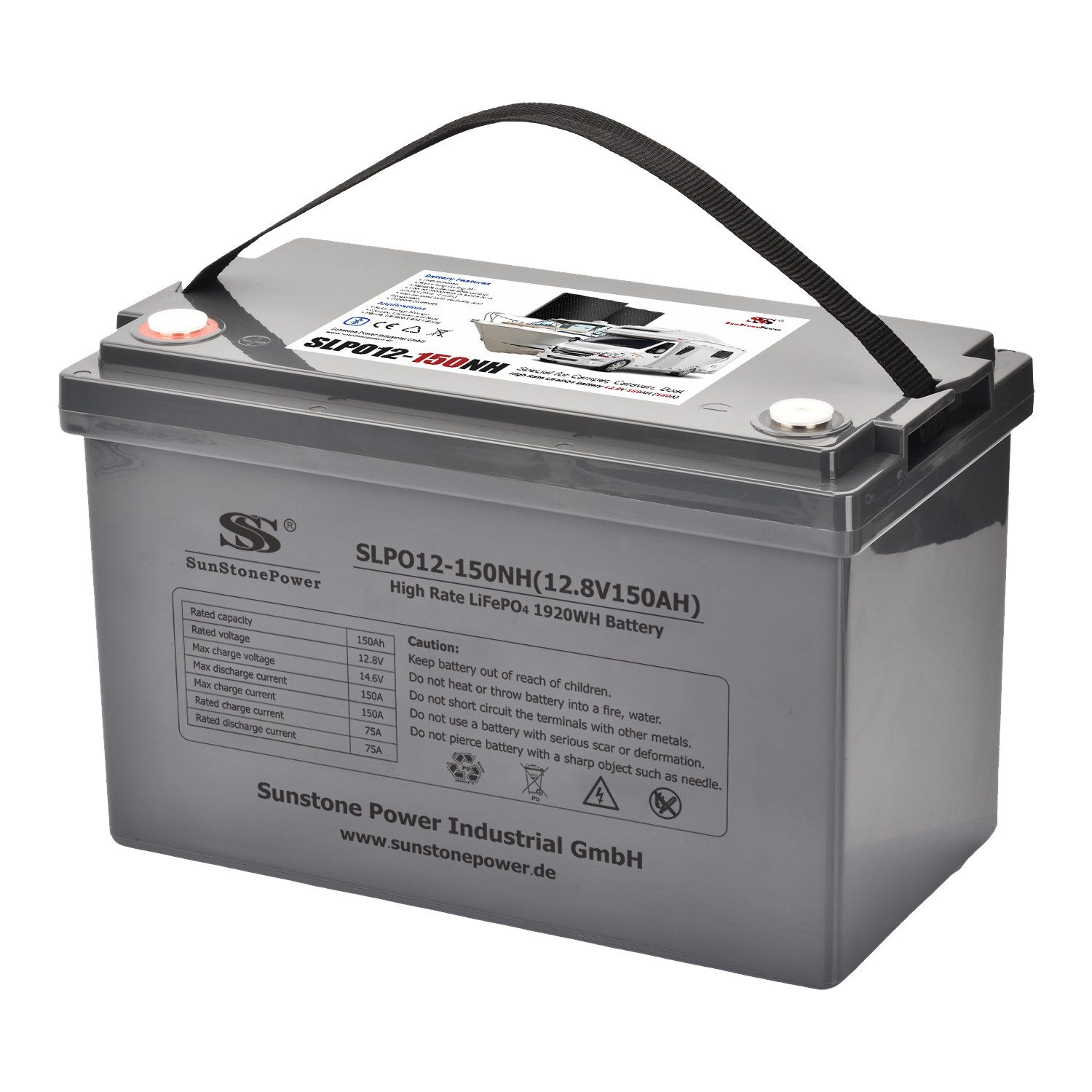 Sunstone Power 12V 150AH Lithium-Eisenphosphat-Batterie für Wohnwagen Solaranlagen Solarakkus 150000 mAh (12 V), Extrem zyklenfest, mit Bluetooth