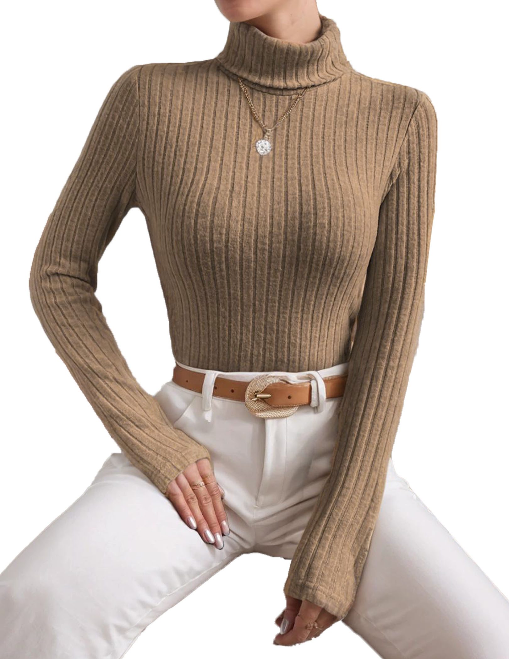 LUCKZON Rollkragenpullover Damen Rollkragen Langarmshirts mit günstig online kaufen