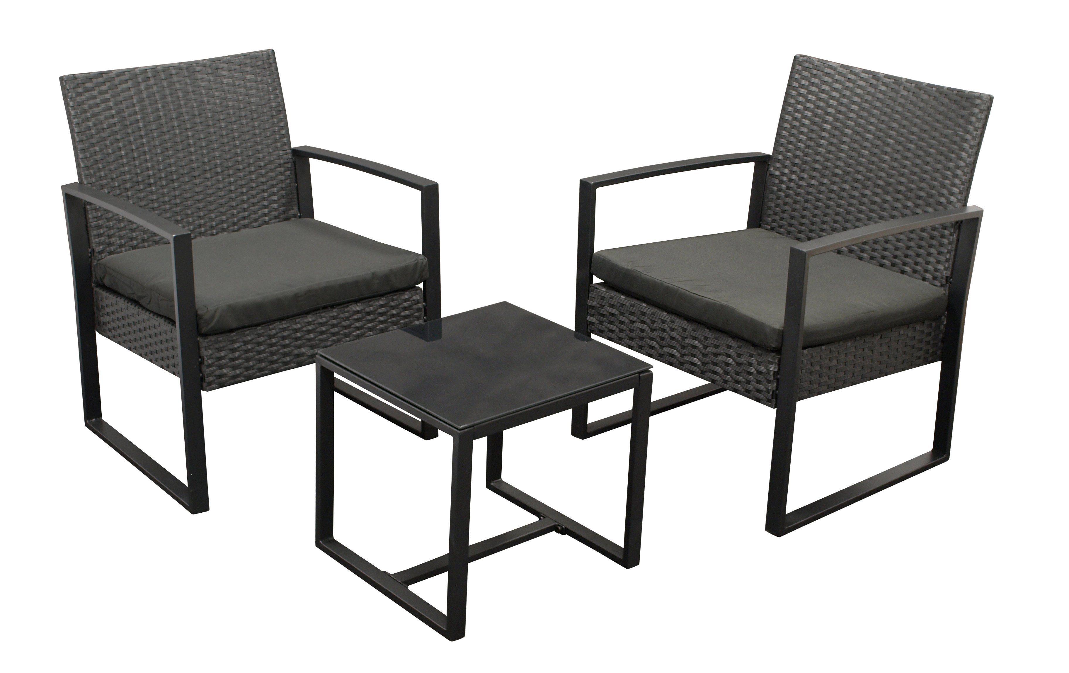 DEGAMO Gartenlounge-Set MALTA, (3-tlg), (2x Loungesessel, 1x Tisch), Metall + Polyrattan schwarz, mit Polstern
