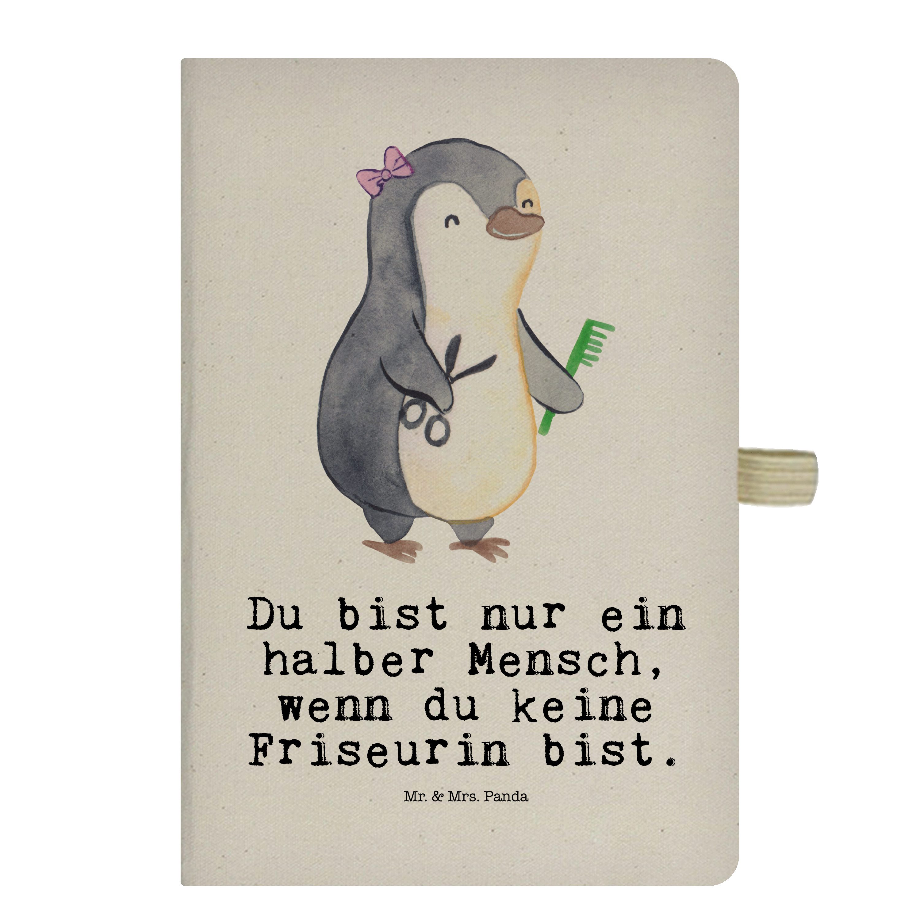 Panda Frisörin, - Mr. Mrs. Friseurin Schreibheft, & mit Herz F - Geschenk, Transparent Notizbuch & Mr. Mrs. Panda