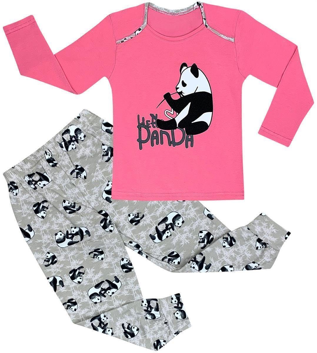 LOREZA Pyjama Mädchen Pyjama Set langarm Panda Schlafanzug Hausanzug Baumwolle (Set, 2 tlg) Rosa