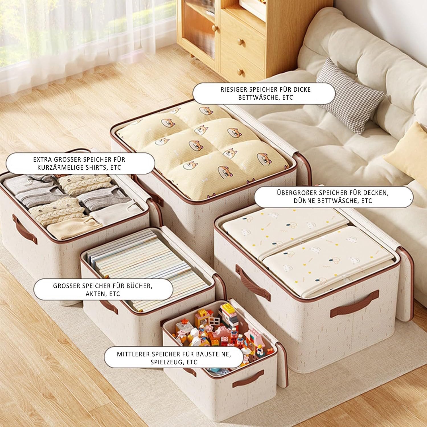 Coonoor Aufbewahrungsbox Aufbewahrungsbox mit Reißverschluss, Aufbewahrungsbox mit Deckel, große Baumwoll-Leinen-Aufbewahrungsbox – Bild 3 von 5