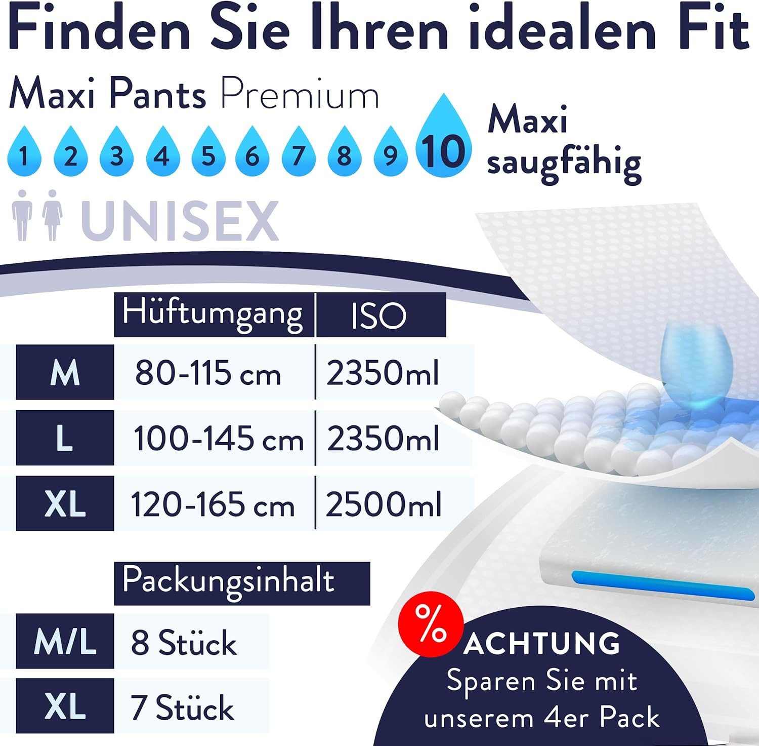 Harmony Care Windeln für Erwachsene - MAXI diskrete Windelhosen Pants (Erwachsenen Windel mit Auslaufsschutz, 8-St., saugstarke Inkontinenzpants für Frauen und Männer), mit bequemen Tragegefühl