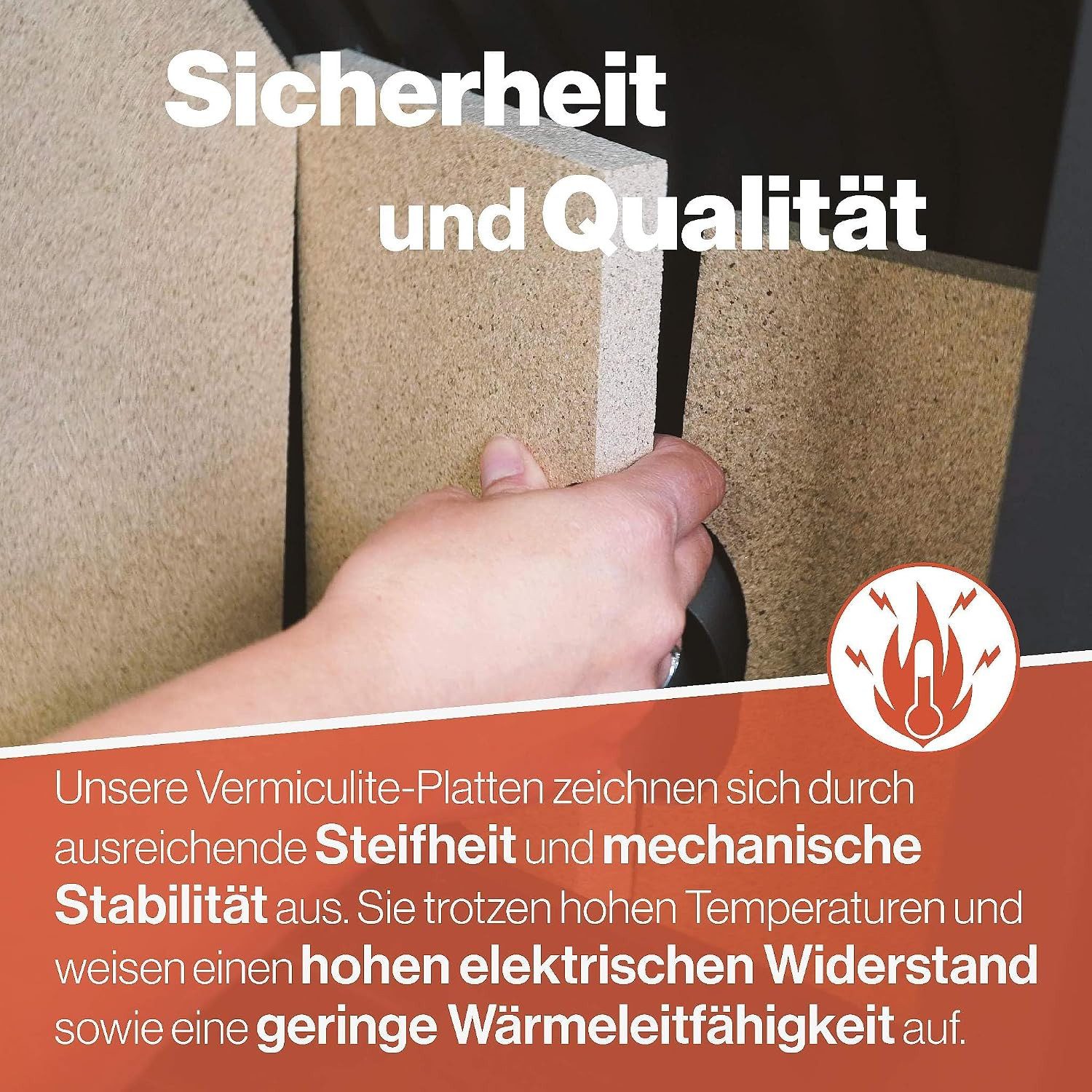 Feuerfest 123 GmbH Feuerraumplatten Vermiculite Platte 300x200x25mm 600KG/m³, - Hitzebeständig bis 1.150 °C - Brandschutzplatte Feuerraum – Bild 5 von 5