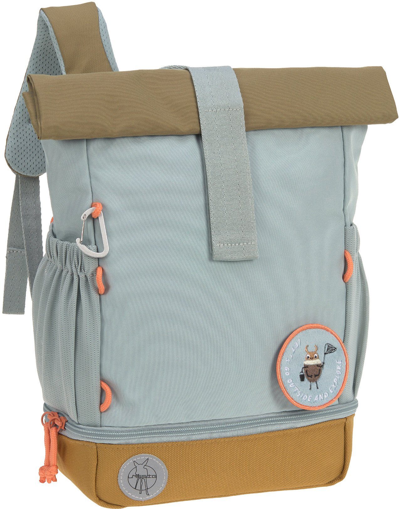 LÄSSIG Kinderrucksack Nature, Mini Rolltop Backpack, Light Blue, aus recycelten PET-Flaschen