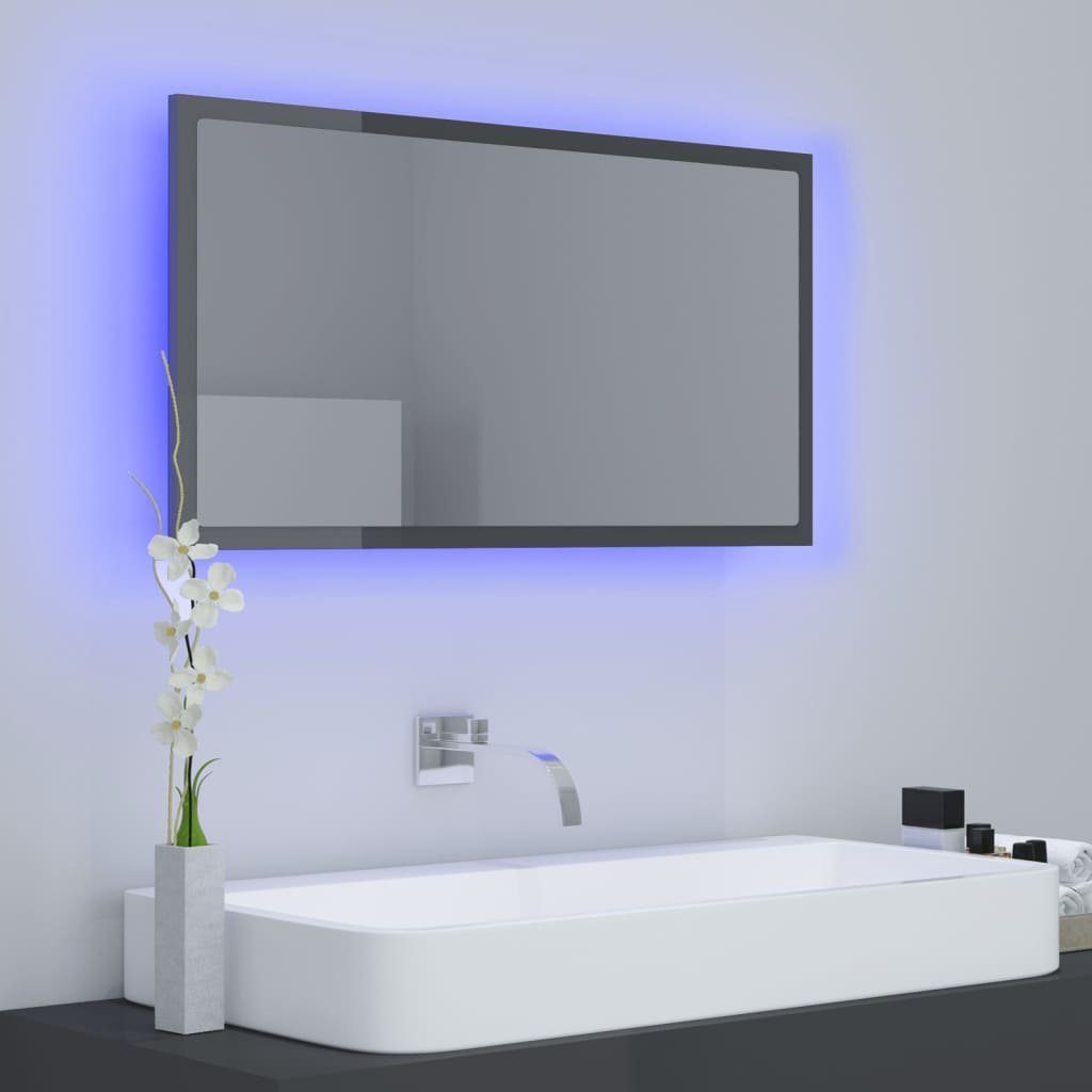 (1-St) Acryl vidaXL cm Badezimmerspiegelschrank LED-Badspiegel Hochglanz-Grau 80x8,5x37