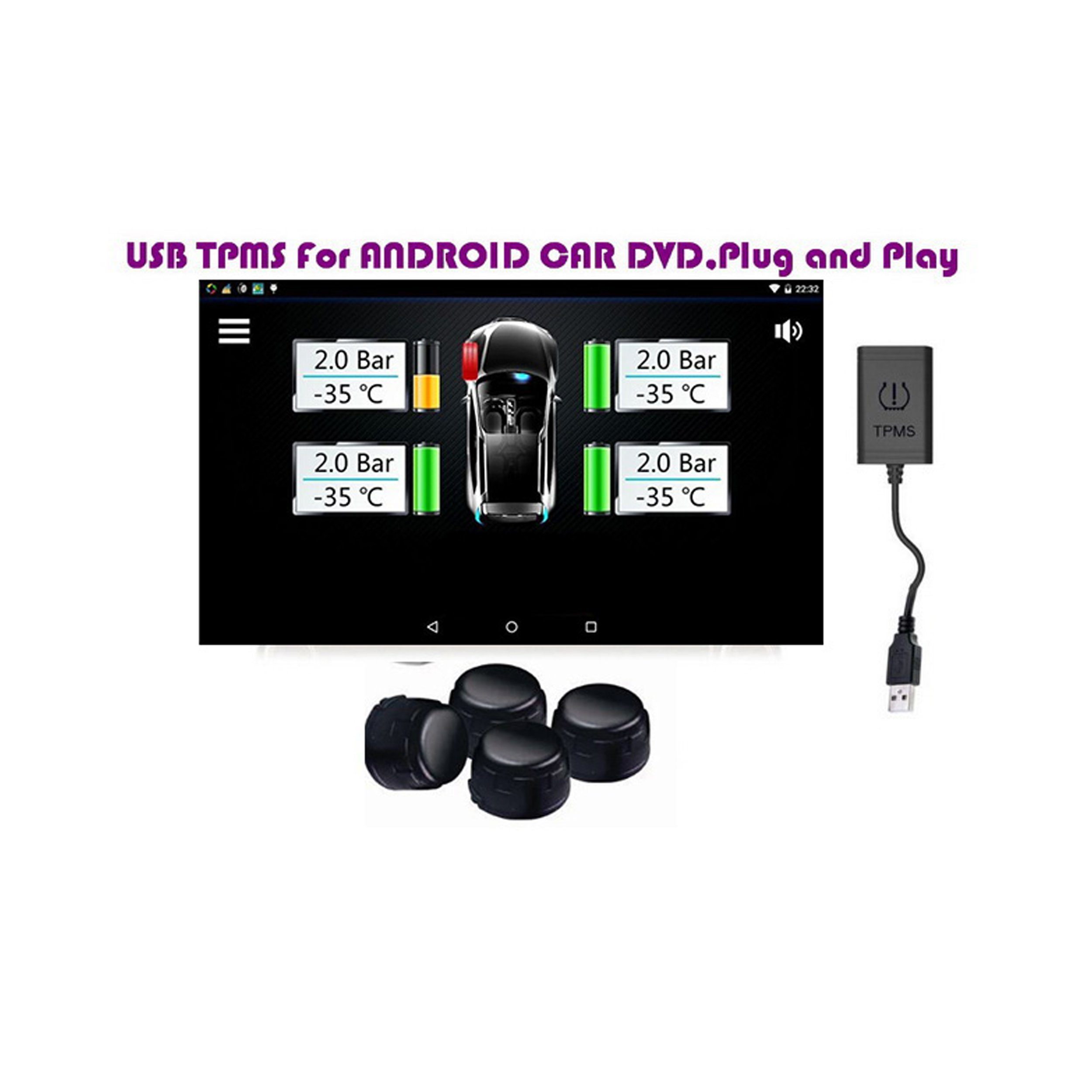 TAFFIO TPMS Reifendruckkontrollsystem Android Autoradio 4 externen Sensoren KFZ Adapter