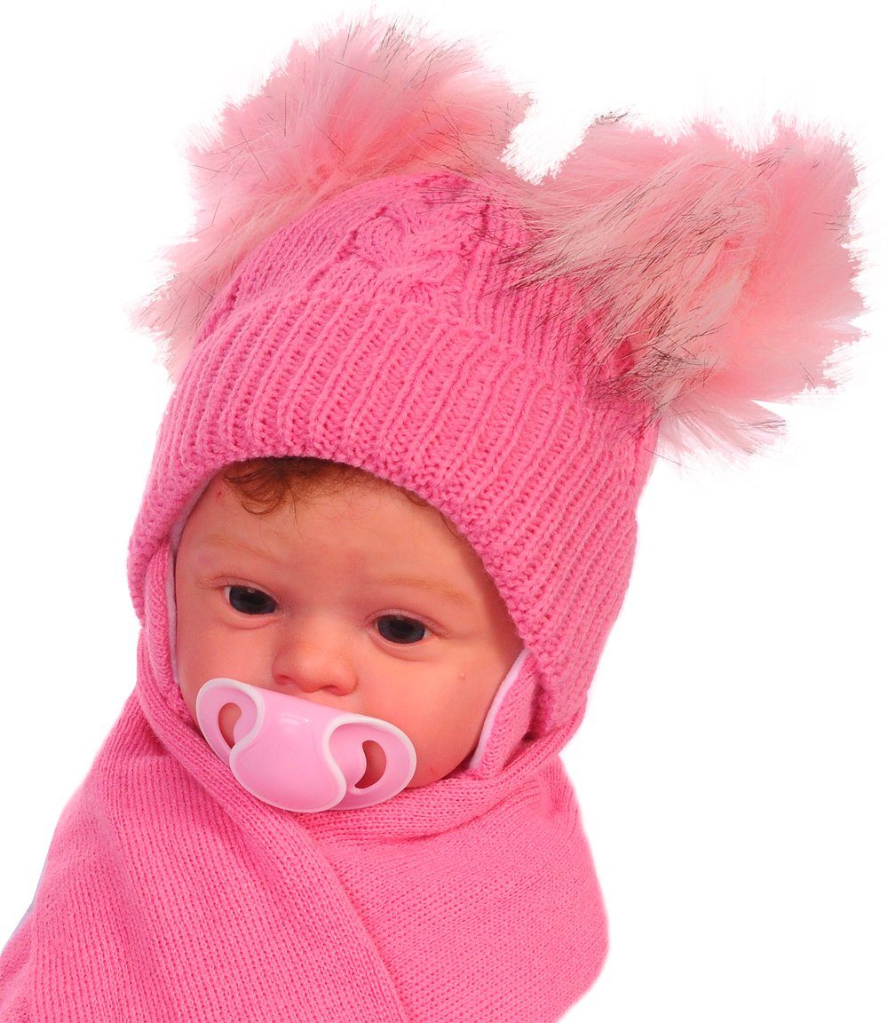 La Bortini Mütze & Schal Mütze und Schal für Neugeborene warm gefüttert 0-4Monate in Pink warm gefuttert, für Neugeborene 0-3Mon