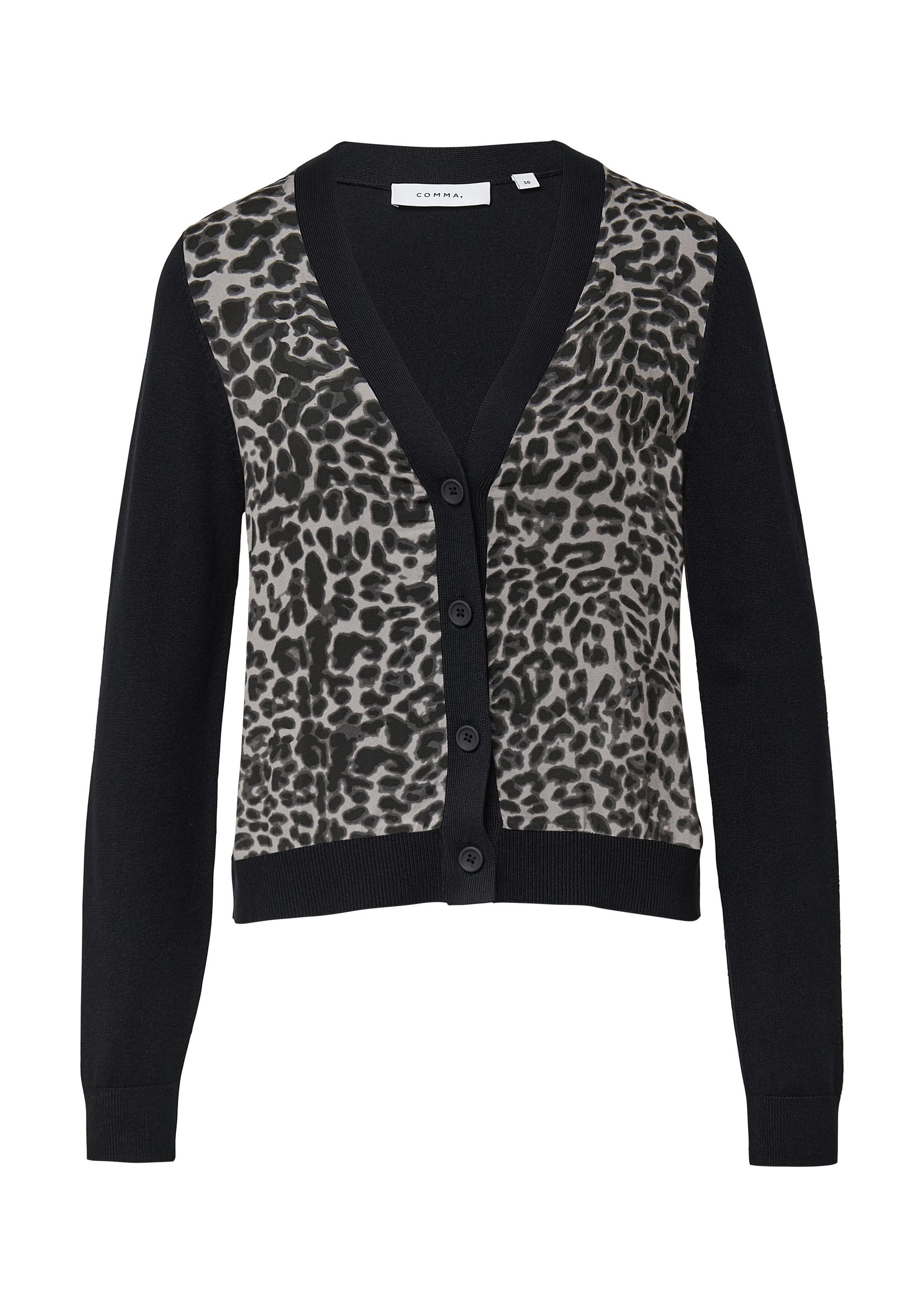 comma Cardigan Strickjacke Cardigan im Materialmix mit Leo-Print günstig online kaufen