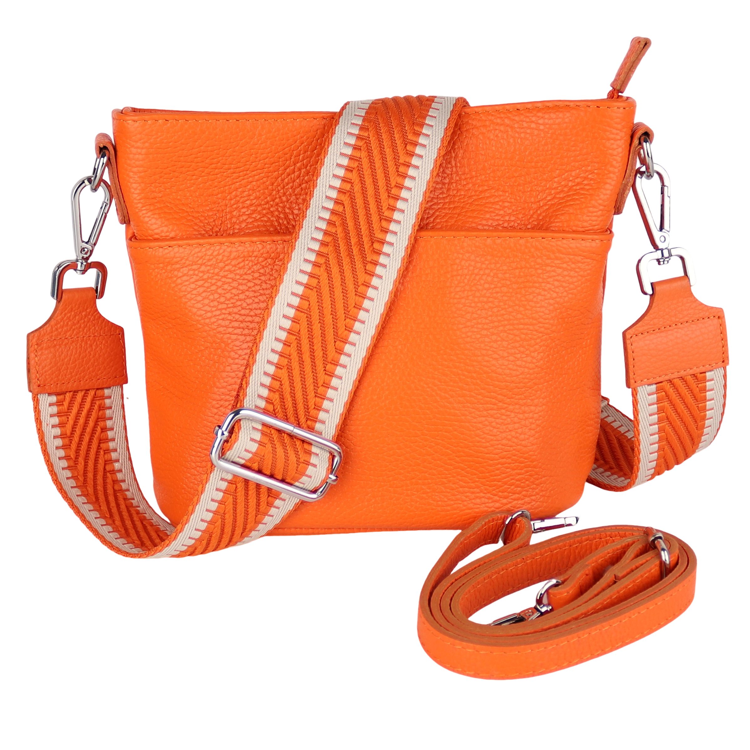 MIRROSI Umhängetasche Damen, Crossbody Bag, Echtleder Made in Italy (1 Tasche 2 Gurte oder Basic Version 1 Tasche 1 Gurt), 24x18x12cm (BXHXT)