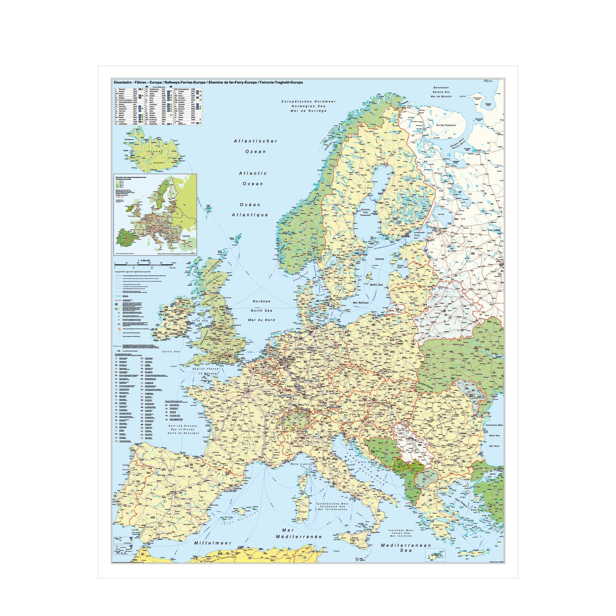 STIEFEL Poster Europakarte „Europa-Eisenbahn-Fähren“, 97x119cm